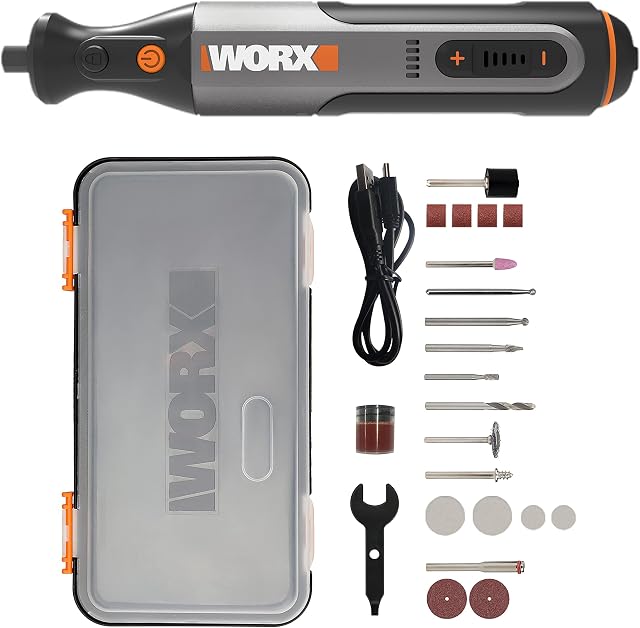 Worx 8V Cordless Rotary Tool WX106, USB Charging, 3.2mm Collet Size, Variable Speed Control, Lightweight and Compact Design, 23pcs Accessories