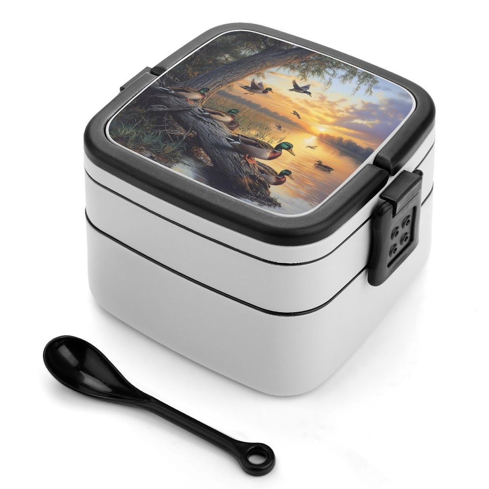 CGSBNGHA Mallard Ducks Lake Bento Lunch Box 2 Layer Lunchbox Food Container for Adults Office