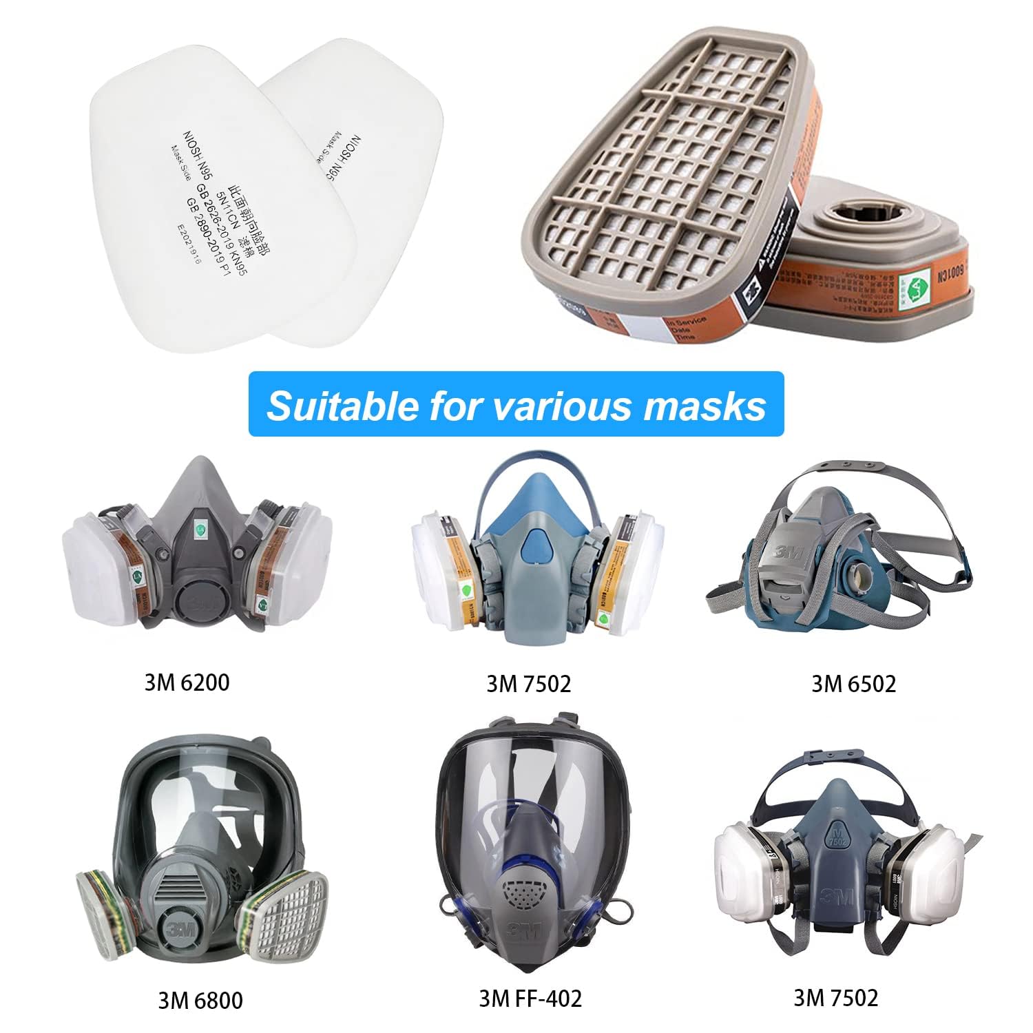 Kit d'Accessoires Filtrants 6001 pour une Protection Faciale Optimale - Filtre Respiratoire avec 80 Cotons Filtrants, 4 Cartouches Filtrantes et 4 Couvercles - Compatible avec 6001/6200/7501/7502/6800