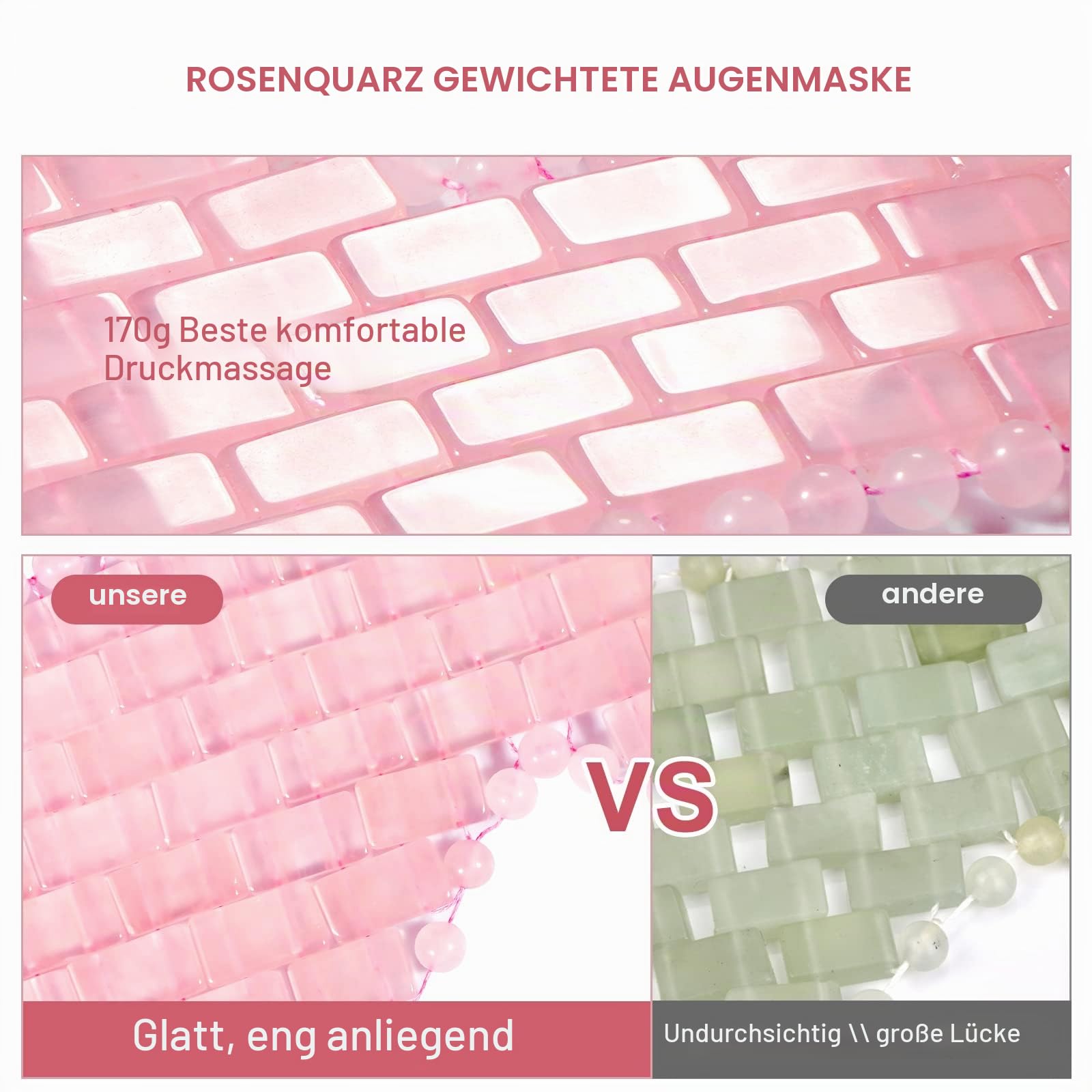 ideayard Jade Augenmaske Rosenquarz - 100% Natürliche Jade Schlafmaske, Anti Aging Kühl Schlaf Augenmaske für Hot oder Cold Therapy Geschwollene AugenAugenringe(Rosenquarz)