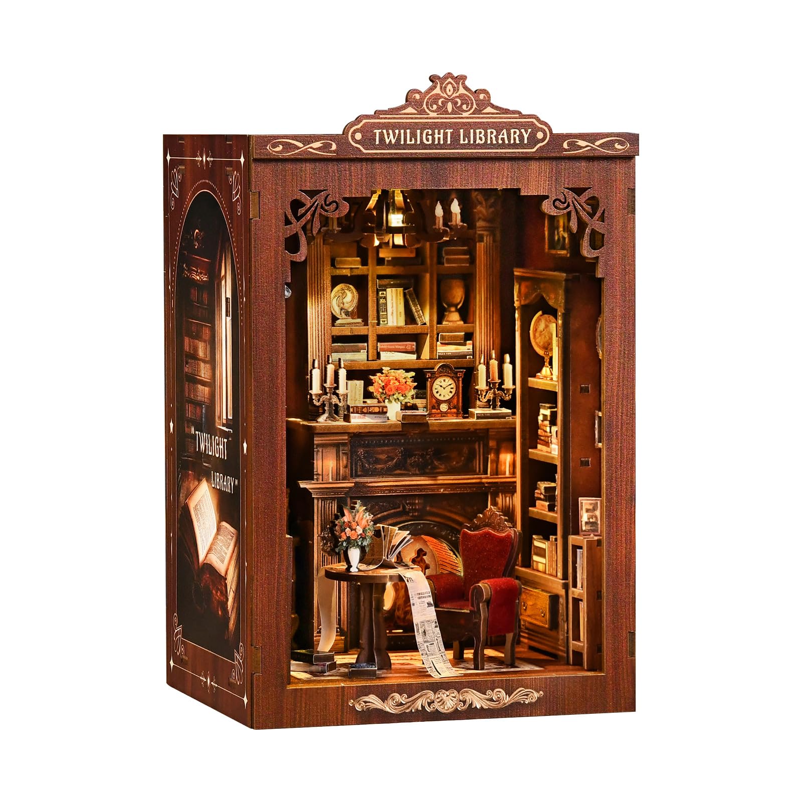 BATTREVO DIY book nook kit - Twilight Library - Wooden Puzzle, DIY Bookshelf Decorative Gifts, DIY Set for Adults, Nook Book, Christmas Birthday Gifts