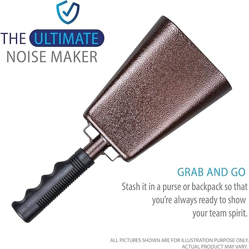 Miniatura 5 de Paquete de 2 campanas de acero de 10 pulgadas  fabricantes de ruido con asas. Campana de animación, juegos de fútbol, eventos. Campanas de mano