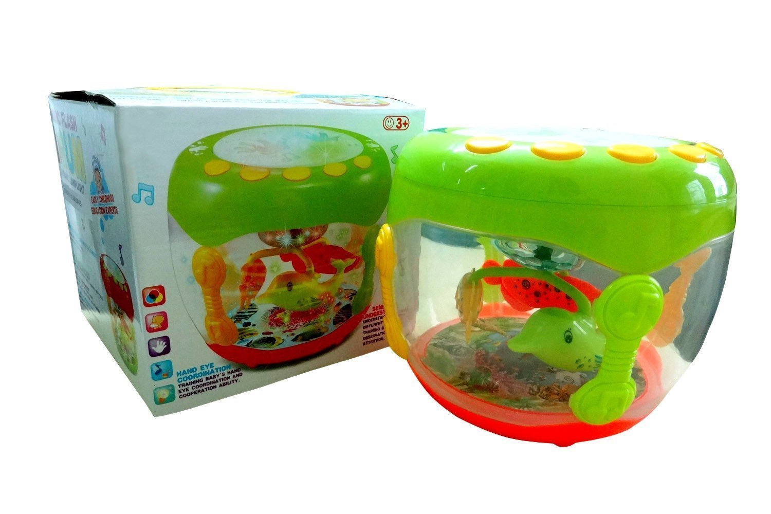 TIUDTOY Music Flash Battery Operated Drum Rotating Lamp Light with Musical Instrument Sounds Toy for Kid 4