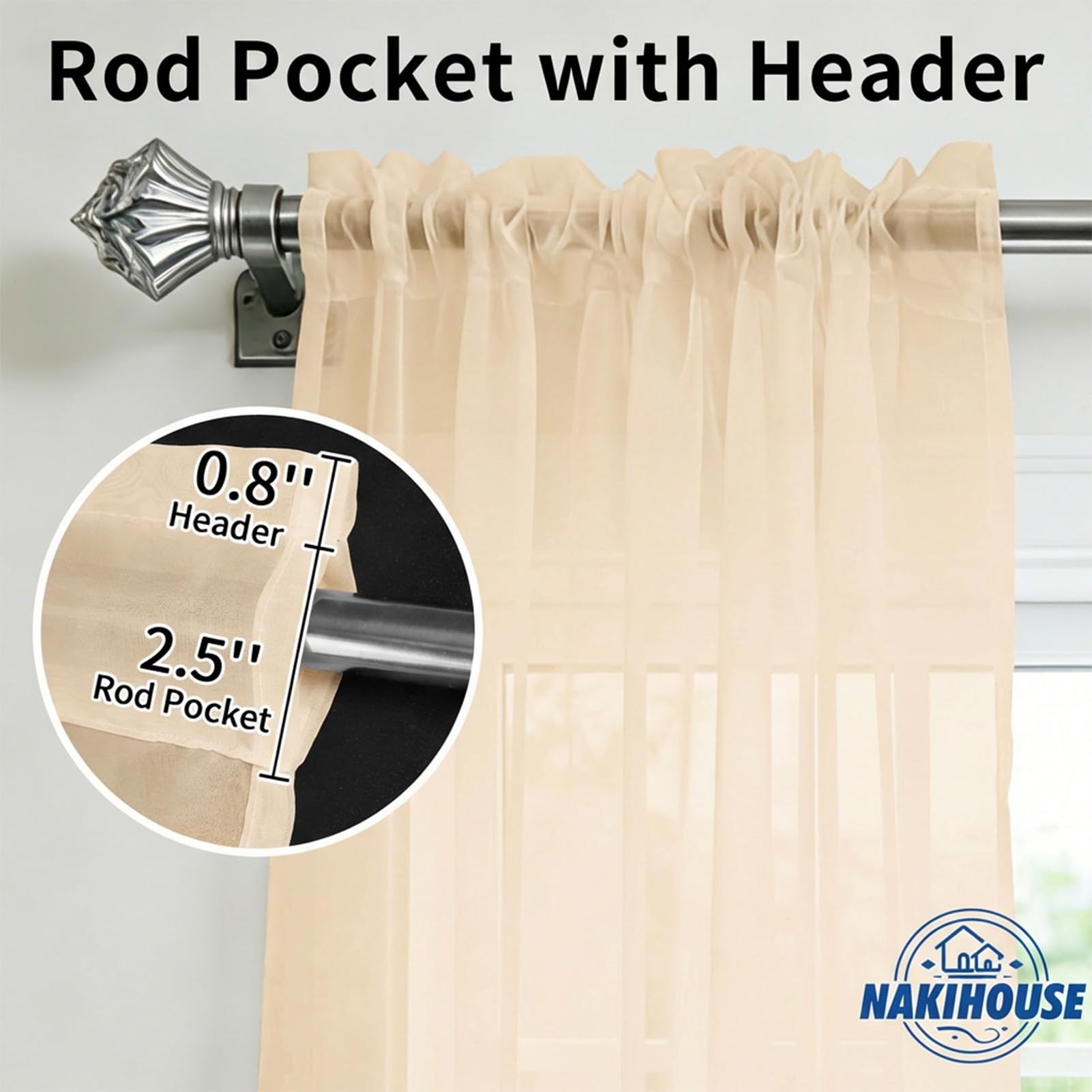 Rideaux en voile 114,3 cm filtrant la lumière pour salon