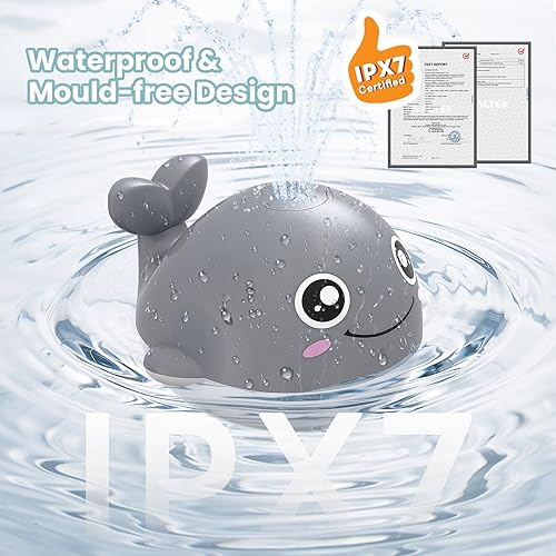 Miniatura 3 de Juguetes de baño para bebés, juguetes de baño recargables de ballena, rociador automático de inducción para bañera y ducha con luz LED, sin agujero,