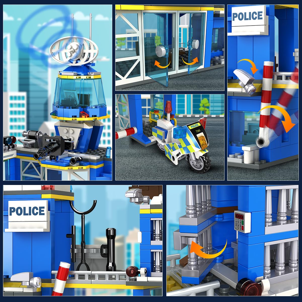 HOGOKIDS Polizeistation Bausatz – City-Polizei Baustein-Spielzeug für Jungen mit Hubschrauber, Motorrad, Auto Pädagogisches Konstruktionsspielzeug Kreativ-Geschenk für Kinder Jungen ab 6-10+ Jahren - 4