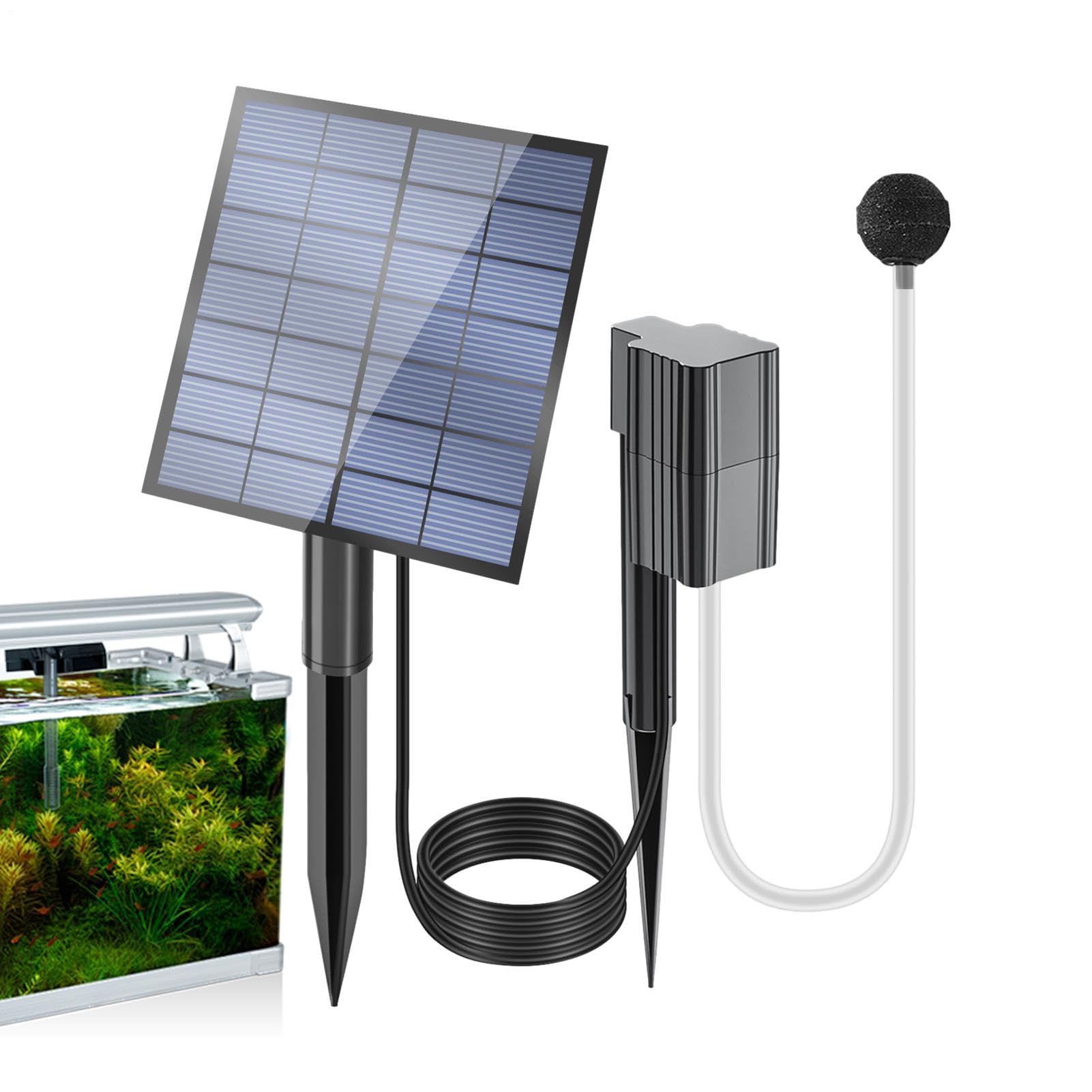 Aérateur de bassin professionnel à énergie solaire – Pompe à haute efficacité | Bulleur d'air réglable pour aquarium, kit de bulles , diffuseur d'oxygène, système de batterie de secours