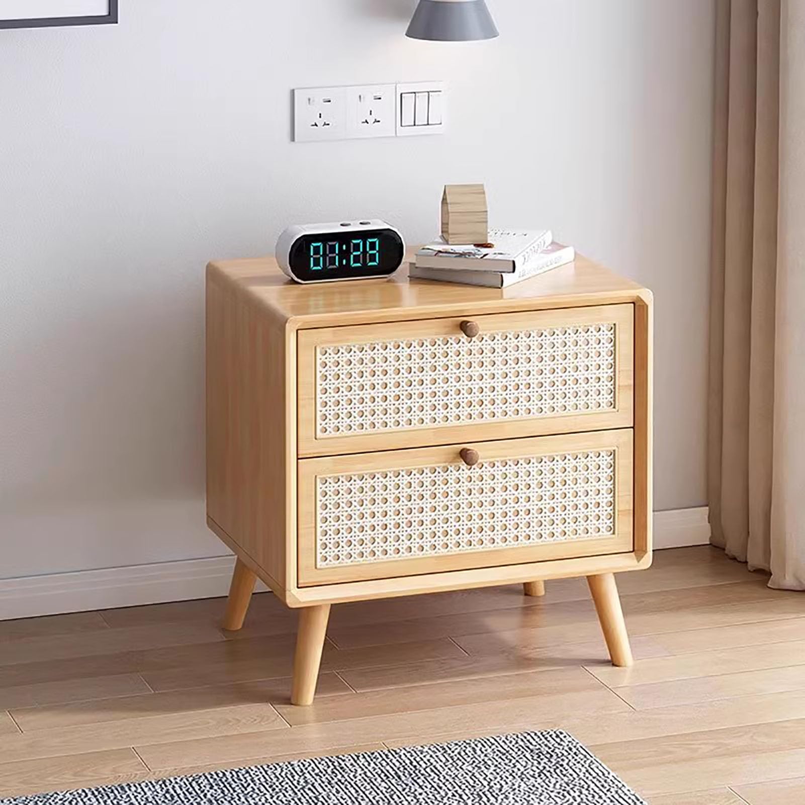 SXZenSpace Modern Simple Nightstand, Creative with Drawer Bedside Table Solid Wood Bedroom Furniture for Living Room,D,43x40x49cm(17x16x19inch)