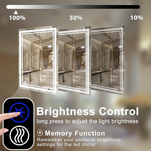 Miniatura 4 de SaniteModar Espejo de baño LED, 60 x 28 pulgadas, con luces regulables, espejo de tocador con alto lúmenes, espejo de pared antivaho con tacto,