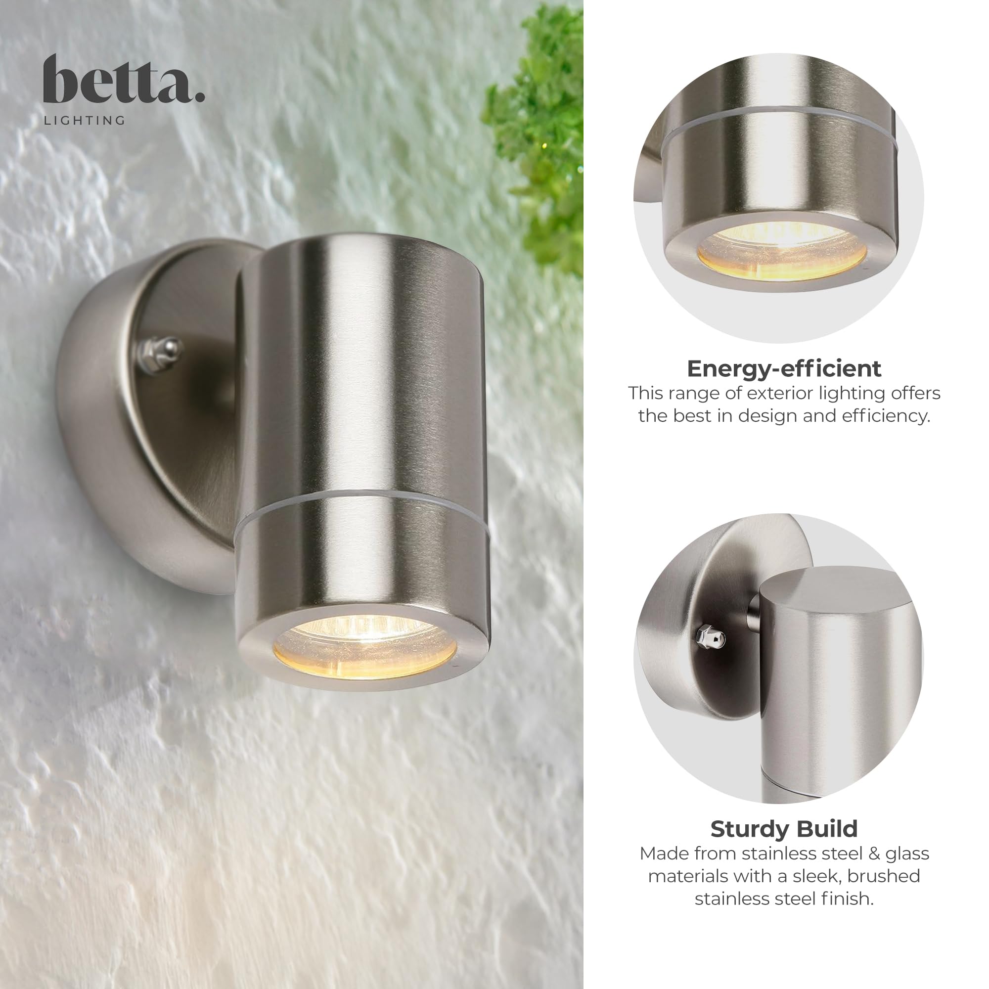 35W Brushed Stainless Steel Modern Decorative Outdoor Garden IP44 LED Compatible GU10 Wall Light Downlight - Image 3