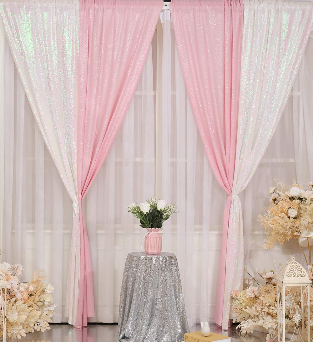 2Pieces Sequin Backdrop 2ftx8ft(60x243cm) Shiny Seamless Photo Booth Curtain for Party Wedding Decoration Photo Background, Iridescent — view 3