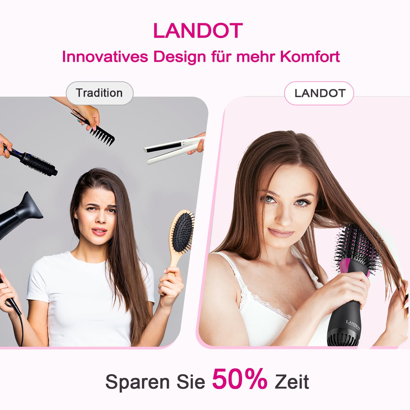 Warmluftbürste & Föhnbürste, schnelles Trocknen & Volumen für jeden Tag | Rundbürste für tägliche Routine, Schonend & zeitsparend durch Ionen-Technik, One-Step-Trocknen & Stylen, Volumen & Glanz