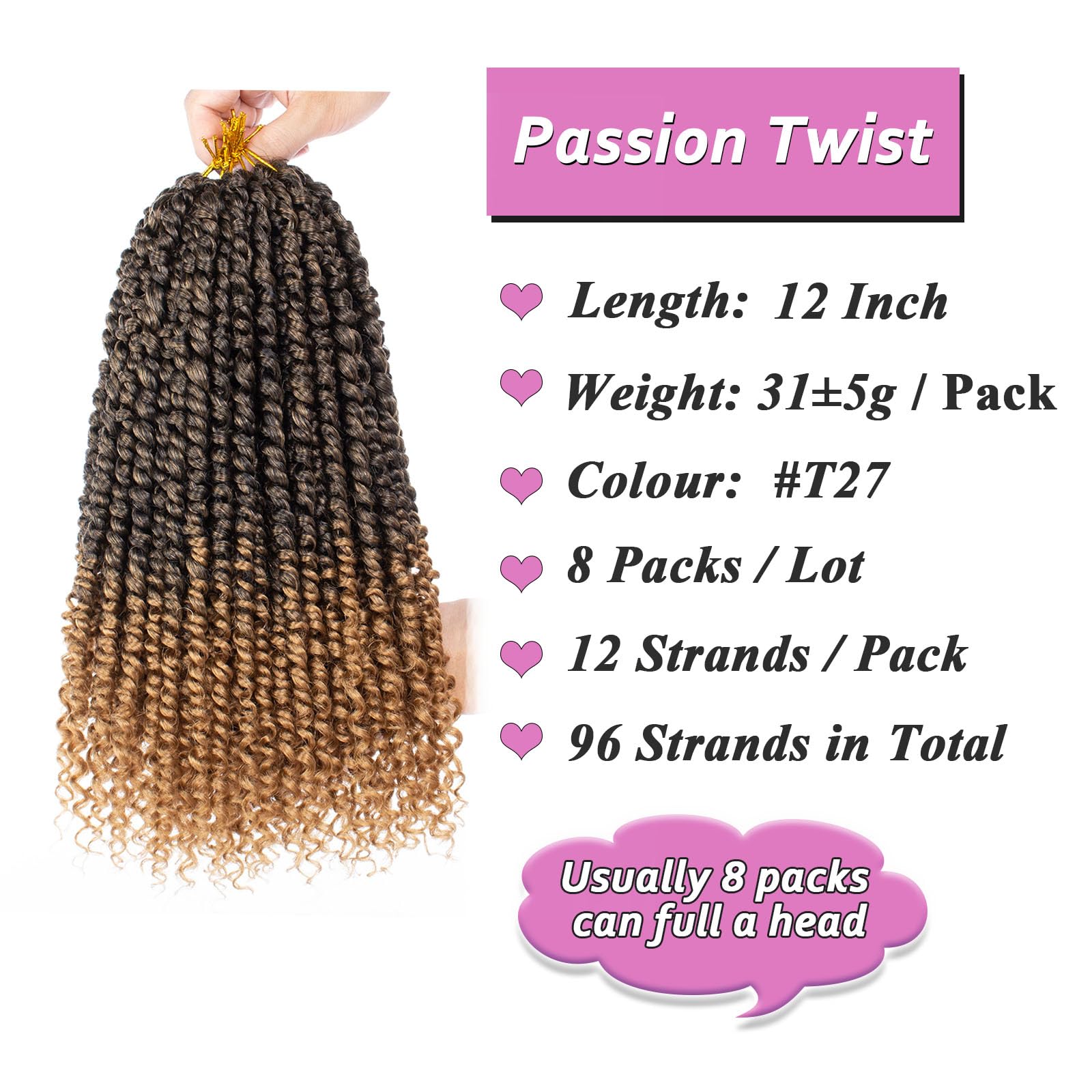 Samtress 12 Inch Passion Twist Crochet Hair 8 Packs Ombre Blonde Pre Twisted Passion Twist Hair Short Bob Bohemian Braids Hair Extensions for Women (#T27) - Image 2