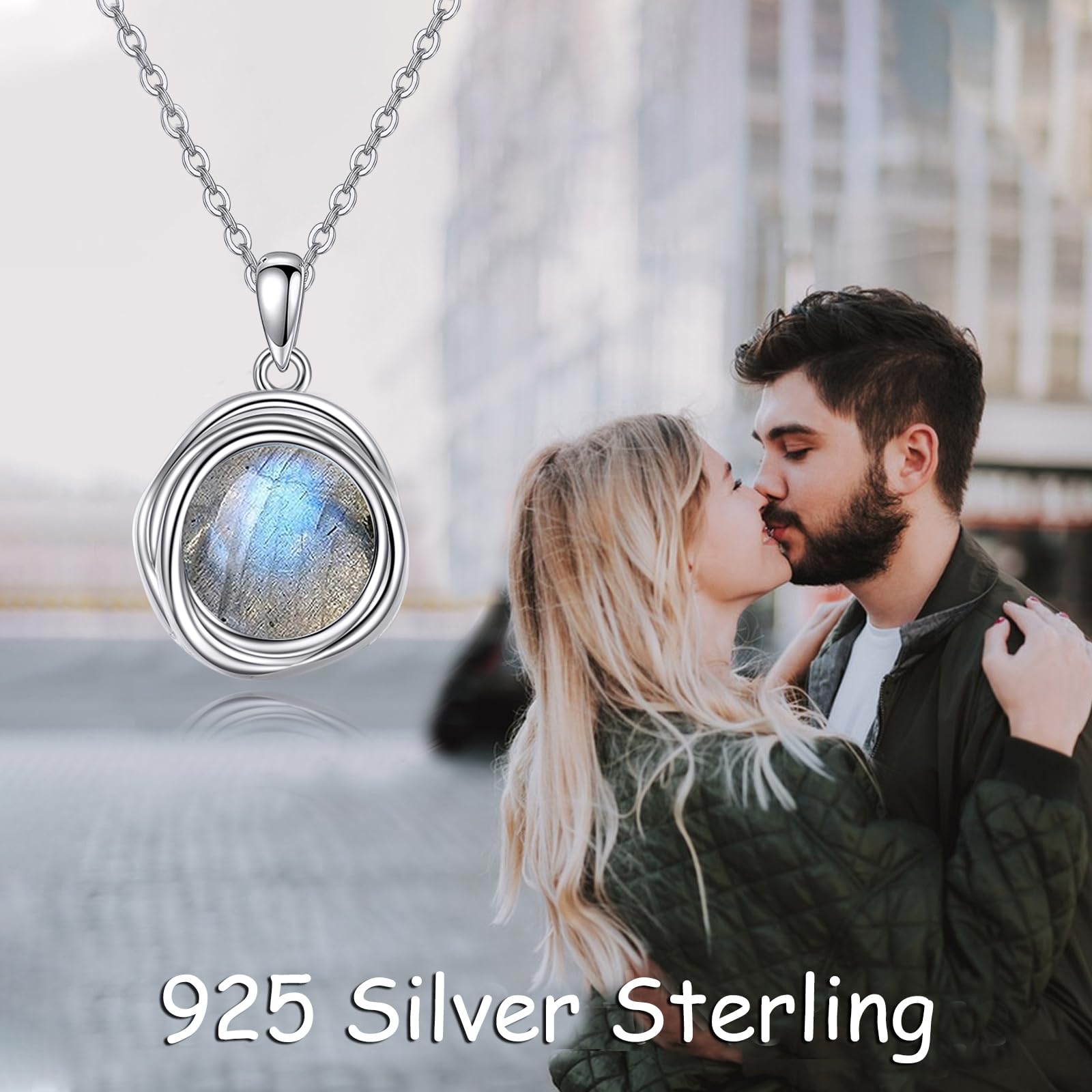 POPLYKE Labradorit-Kette Damen 925 Sterlingsilber Labradorit-Schmuck Geschenke für Sie