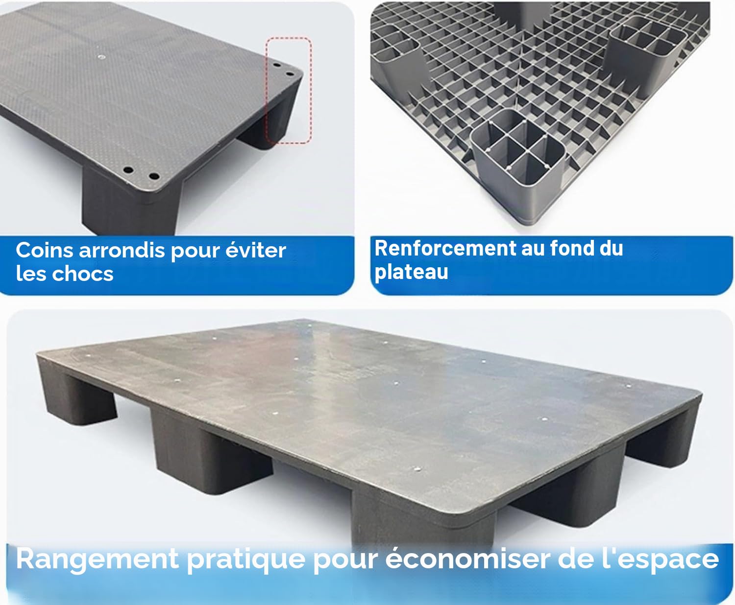 Palettes en Plastique Standard pour Le Stockage sous-Sol Sol légères et résistantes à l'humidité dans Les garages supermarchés, placards extérieurs Résistantes l'usure antidérapantes