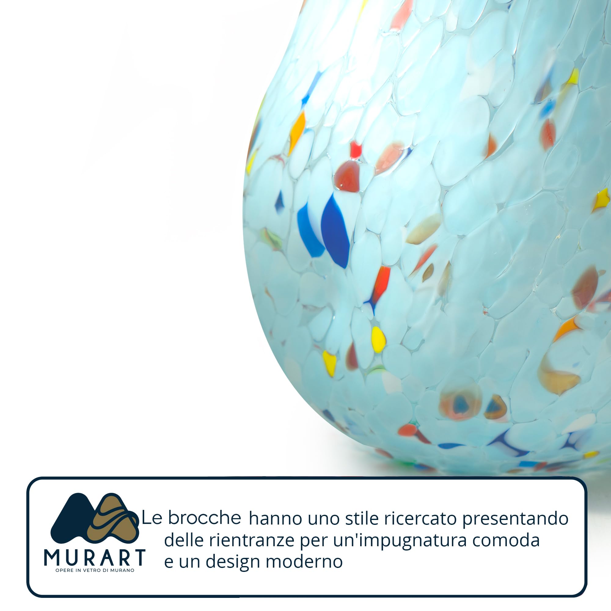MurArt Brocca in Vetro di Murano Set da 6 bicchieri da 1000ml Collezione Onde in vetro soffiato a mano in lavorazione artigianale Made in Italy (Celeste, Brocca)