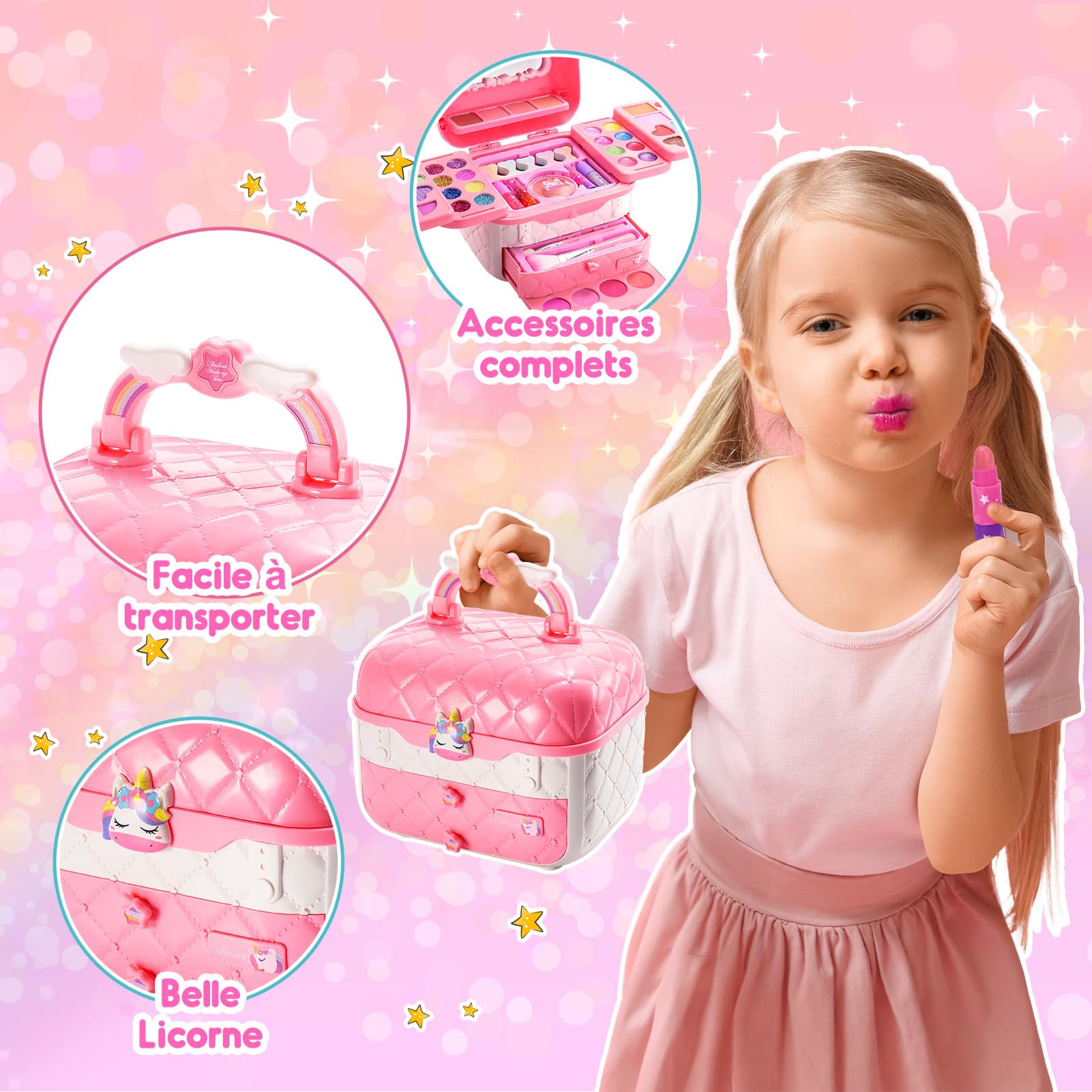 Hapikids Kinderschminke Geschenke Mädchen 3-10 Jahre,Schminke Kinder Spielzeug ab 3 -8 Jahre Kinderschminke Set Geburtstagsgeschenk für Mädchen Schminkkoffer Geschenke