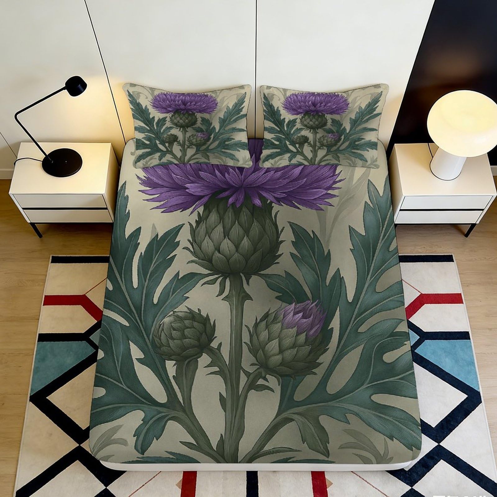 Pnayamiorkfel Style-10 3D Printed Thistle Art Fitted Sheet Microfiber Soft Floral Mattress Cover For Bedroom Decor Mattress Protection 90X200x25cm