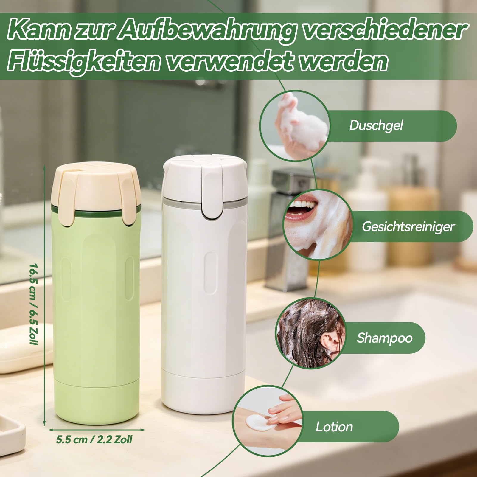 Dispenser da viaggio 4 in 1, bottiglie da viaggio ricaricabili da riempire, contenitore da viaggio a prova di perdite, con scala ed etichette per shampoo, gel doccia e lozione, bottiglia
