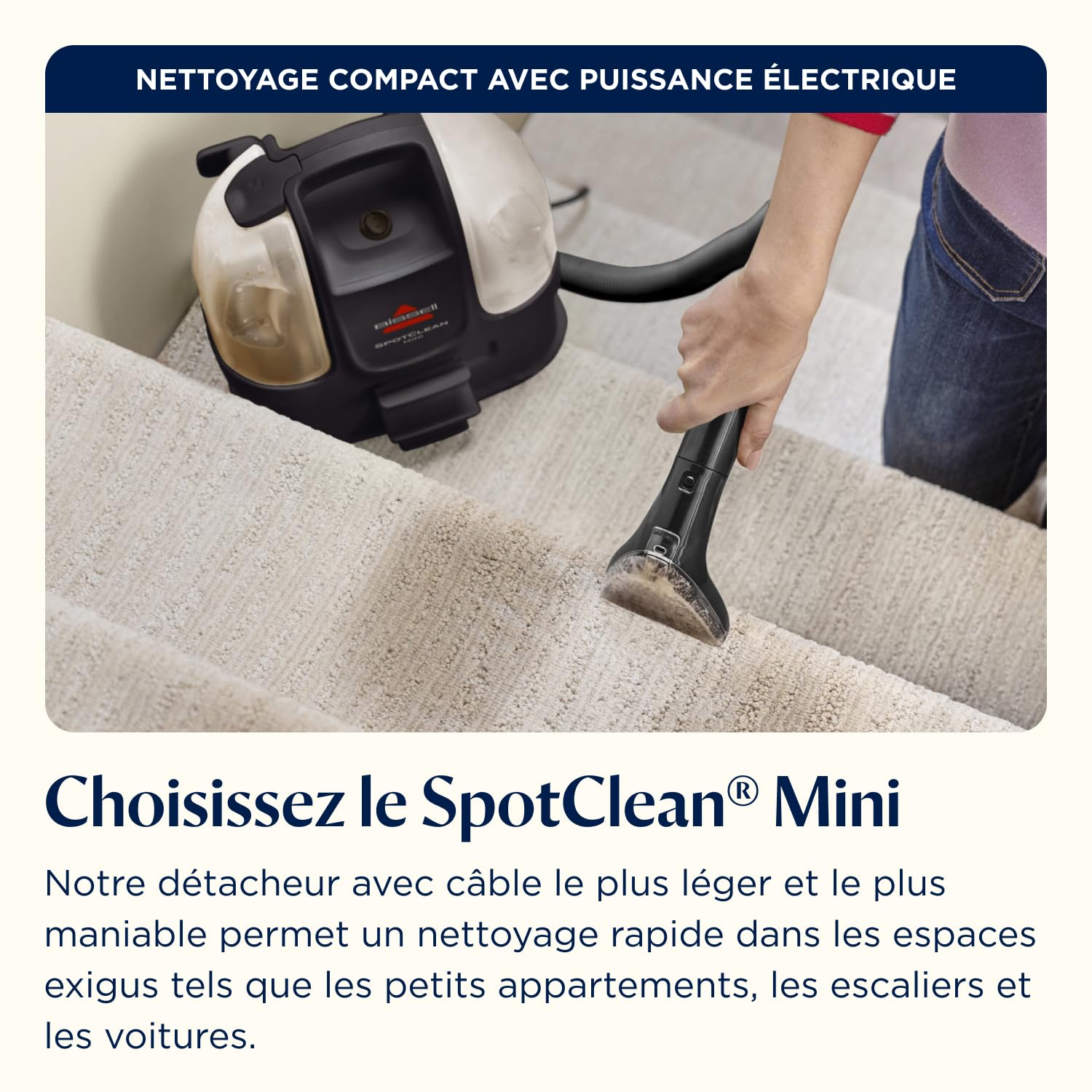 BISSELL SpotClean Mini Shampouineuse Filaire, Nettoyeur Tapis Portable, Idéal pour les Nettoyages Rapides, Compact et Léger, Élimine les Taches en Voiture, Bateau, Canapé et Plus Encore, 41491
