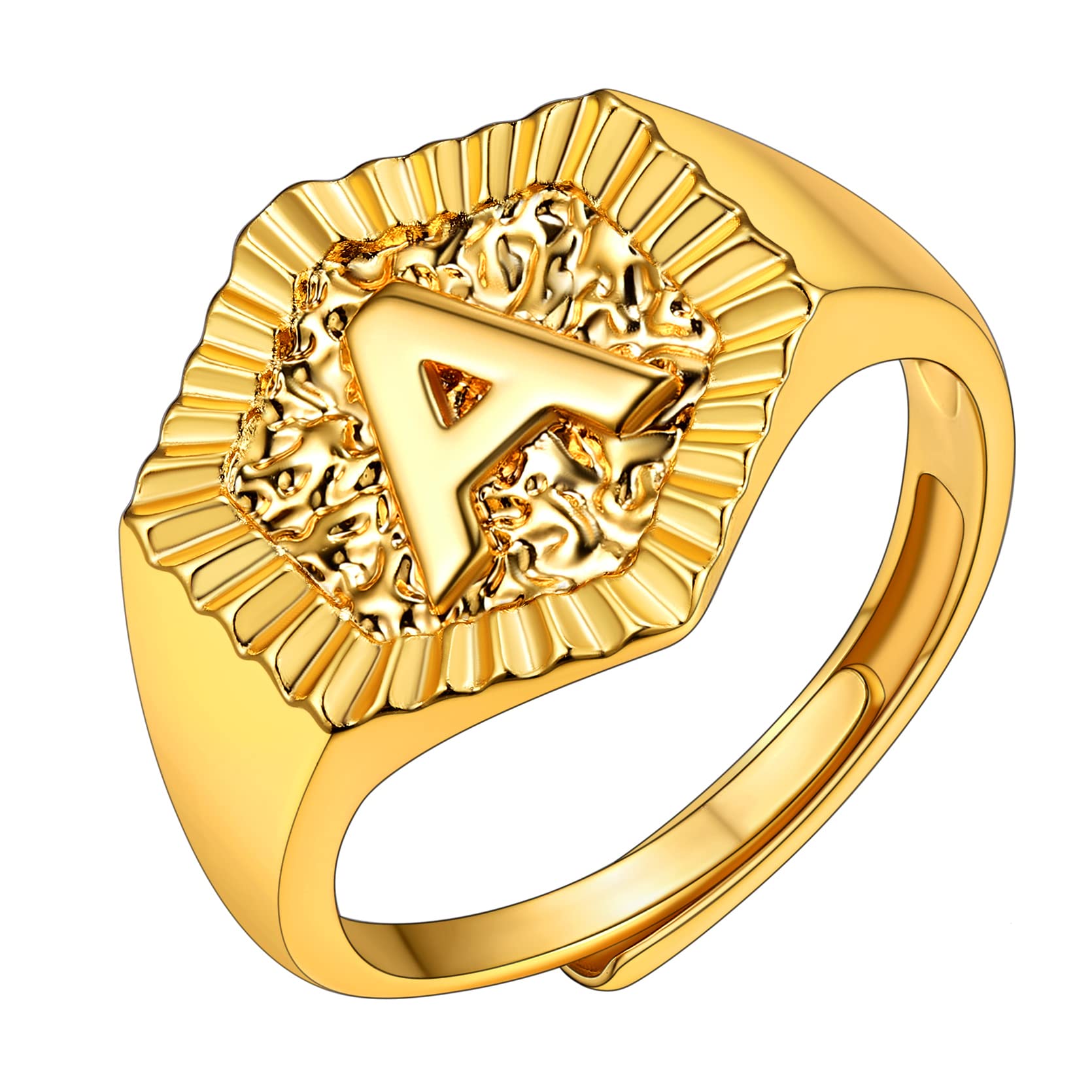 KeyStyle Bold Initial Letter Rings Adjustable, GoldChic Jewelry Women Gold Statement Ring Personalized Engraved Women’s Open Signet Ring for Party (