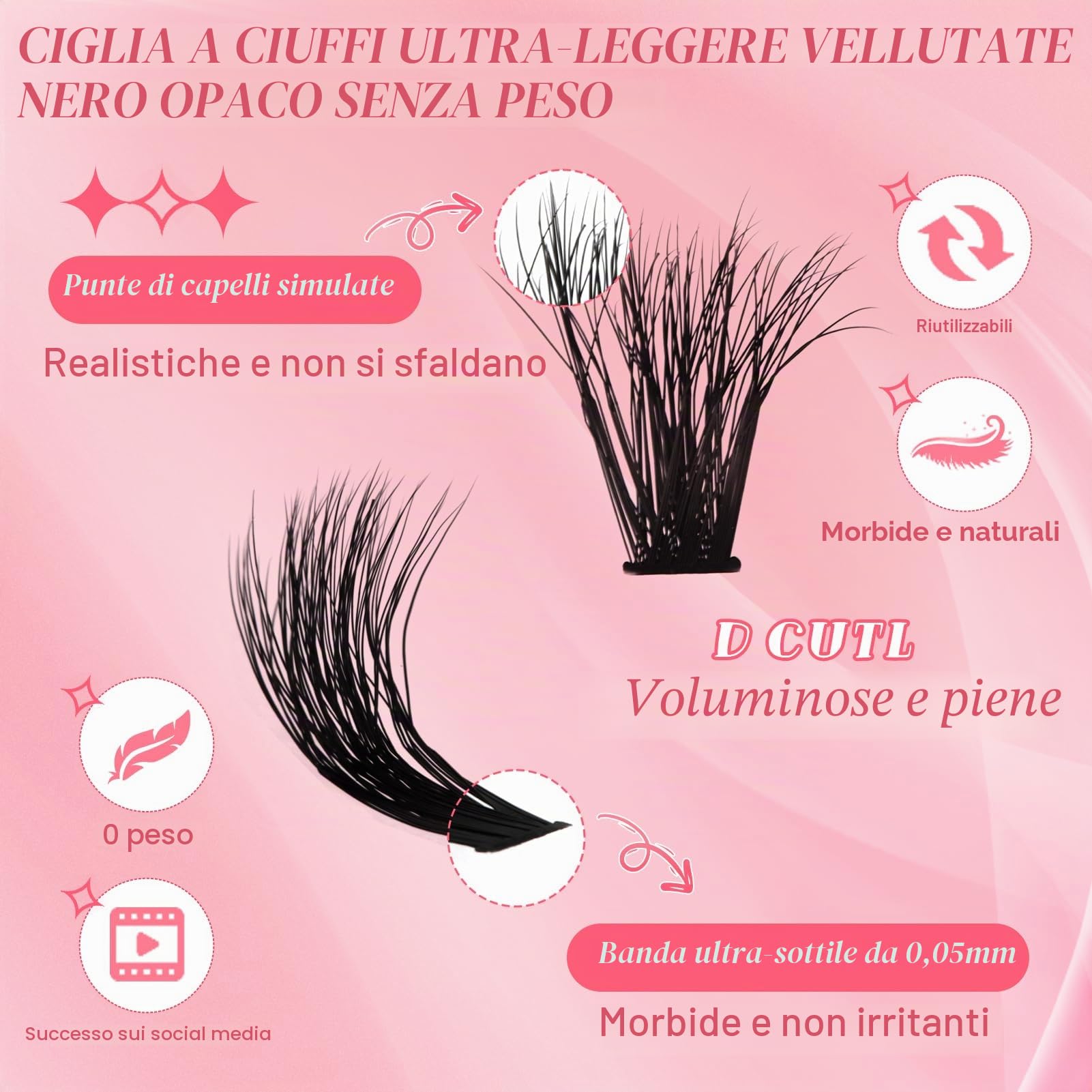 Wendy Lashes Kit Extension Ciglia 200PCS Clusters Lashes Kit D Curl 0,07 80D 8-16mm Ciglia Finte Individuali Fluffy Effetto 3D Cluster Eyelash con Lash Bond e Seal for DIY Lashes