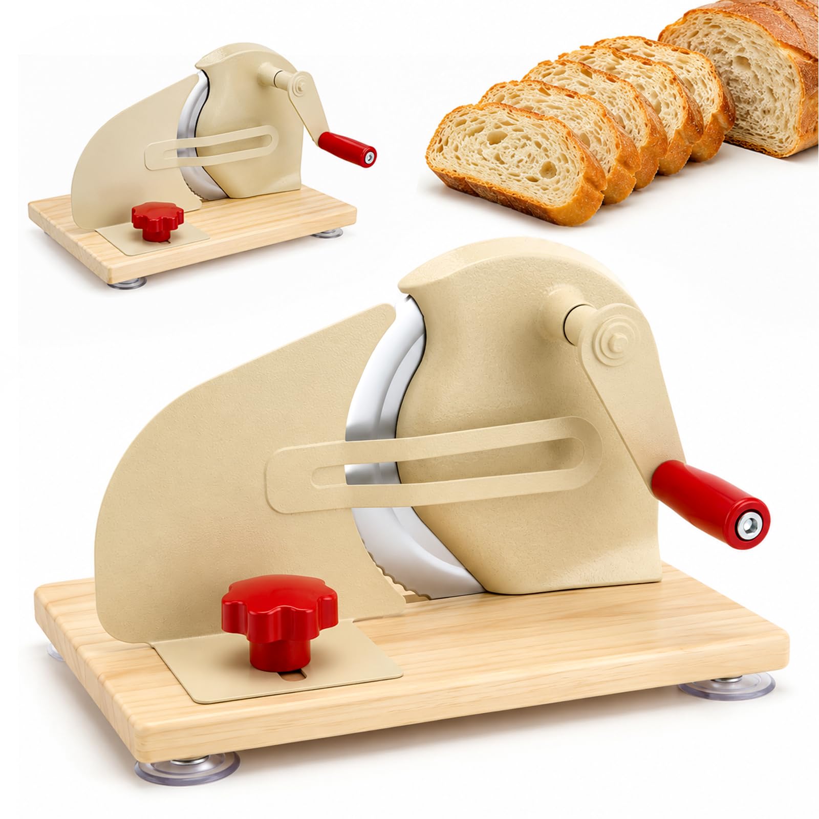 Affettatrice Manuale per Pane con Lama Acciaio, Spessore 0-28mm Regolabile | Affettatrice pane manuale–lama acciaio inox,spessore 0-28mm regolabile,manovella,base legno antiscivolo–per casa & panetteria
