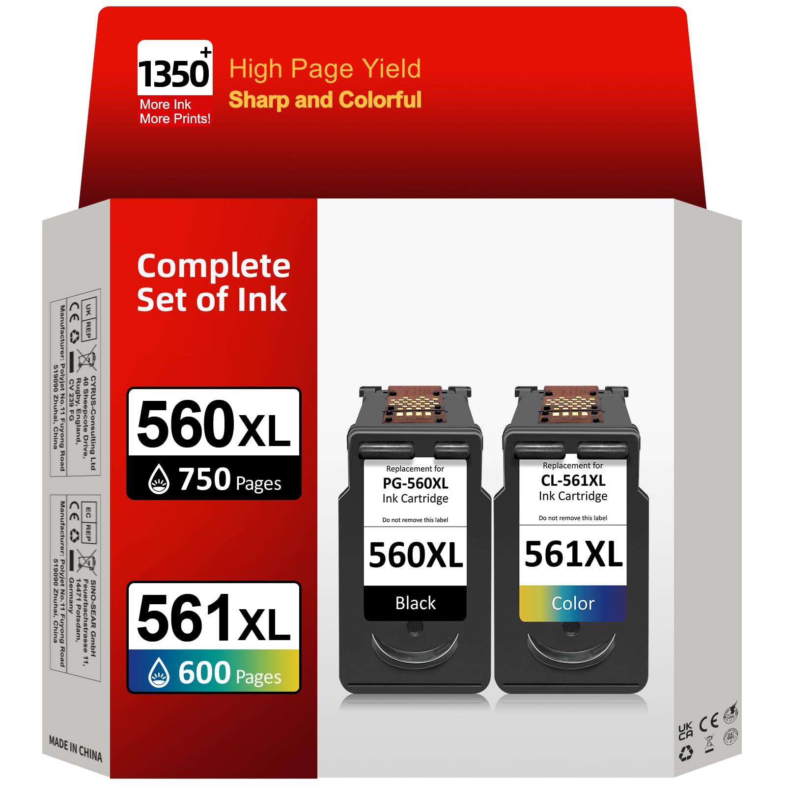 INKYEAH 560 561 Patronen XL, Kompatibel für Original Canon Druckerpatronen 560 561, PG-560/CL-561 XL Value Tintenpatronen (Schwarz Farbe) for Pixma TS5350 TS7450 TS7451 TS5350a TS5351 TS5352 TS5353