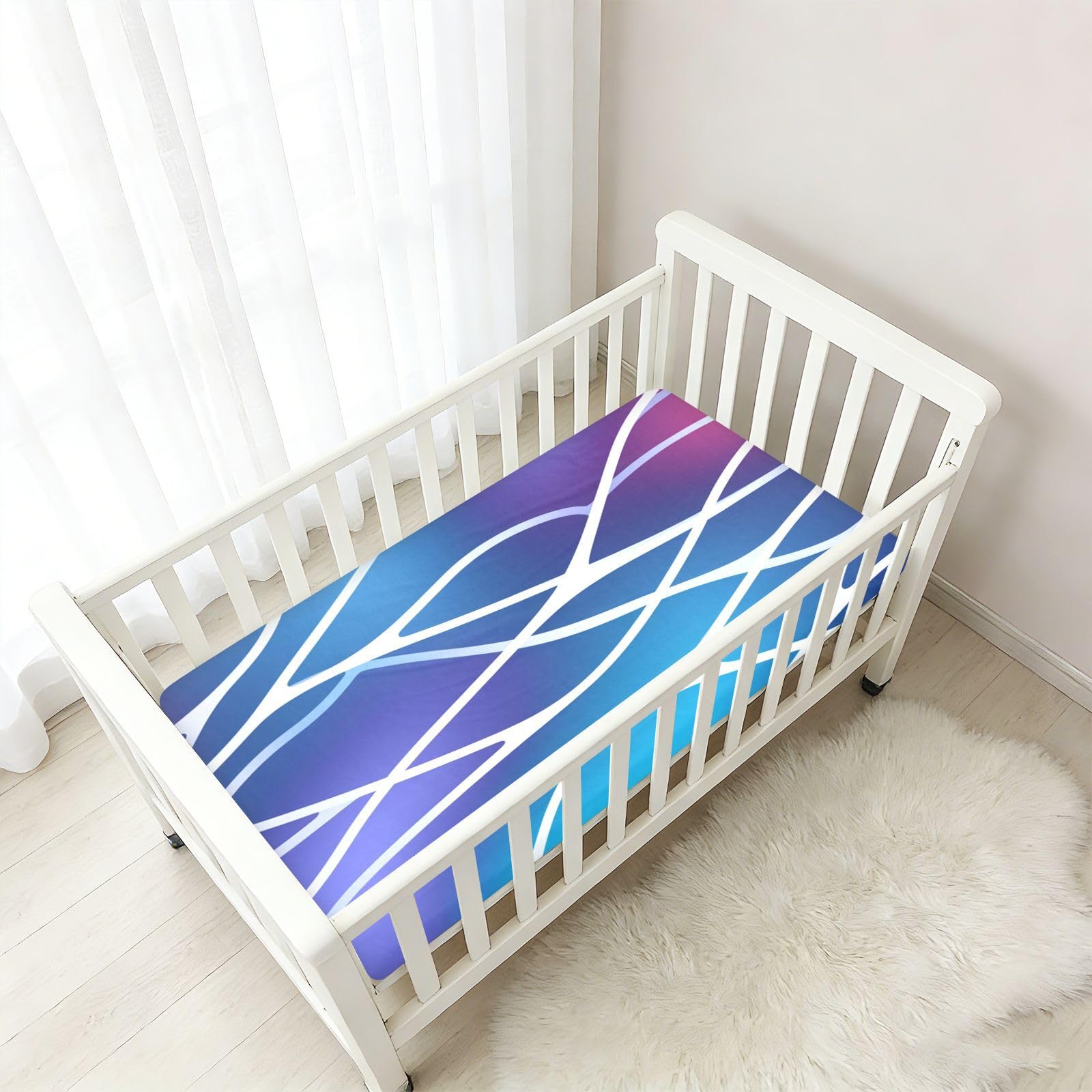 Moderno Abstracto Blanco Azul Sábana de Cuna para Niños Pequeños,Sábanas de Algodón Suave para Bebés Aptas para Colchón Corralito