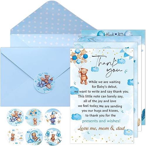 Tenceur 60 juegos de tarjetas de agradecimiento para baby shower, 60 tarjetas de baby shower con 60 sobres y 6 hojas de calcomanías para revelación disponible en Yaxa Peru