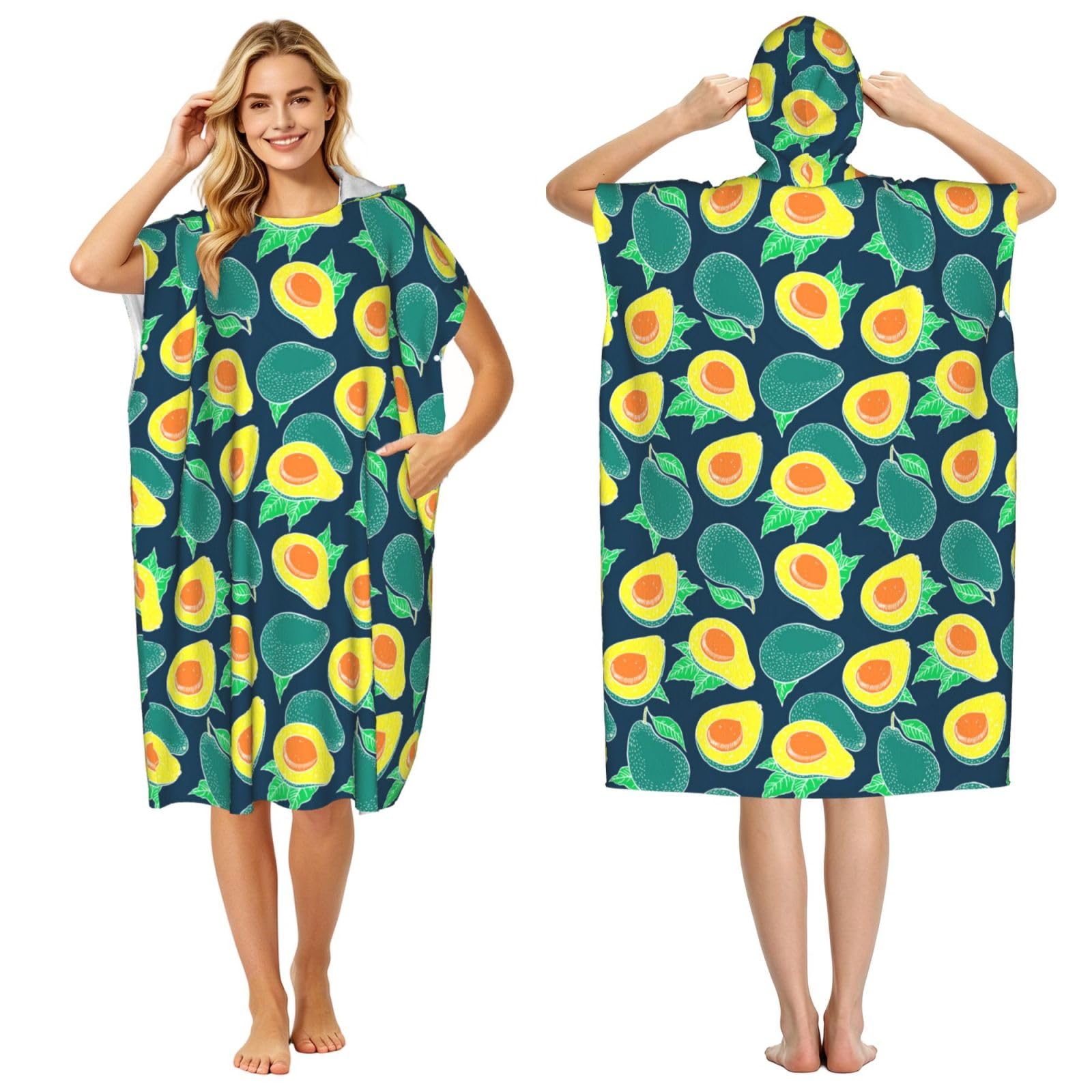 Poadnly Avocado, Adult Hooded Beach Towel 90 x 110 cm,Changing Bath Robe, Surf Poncho Towel For Women Men