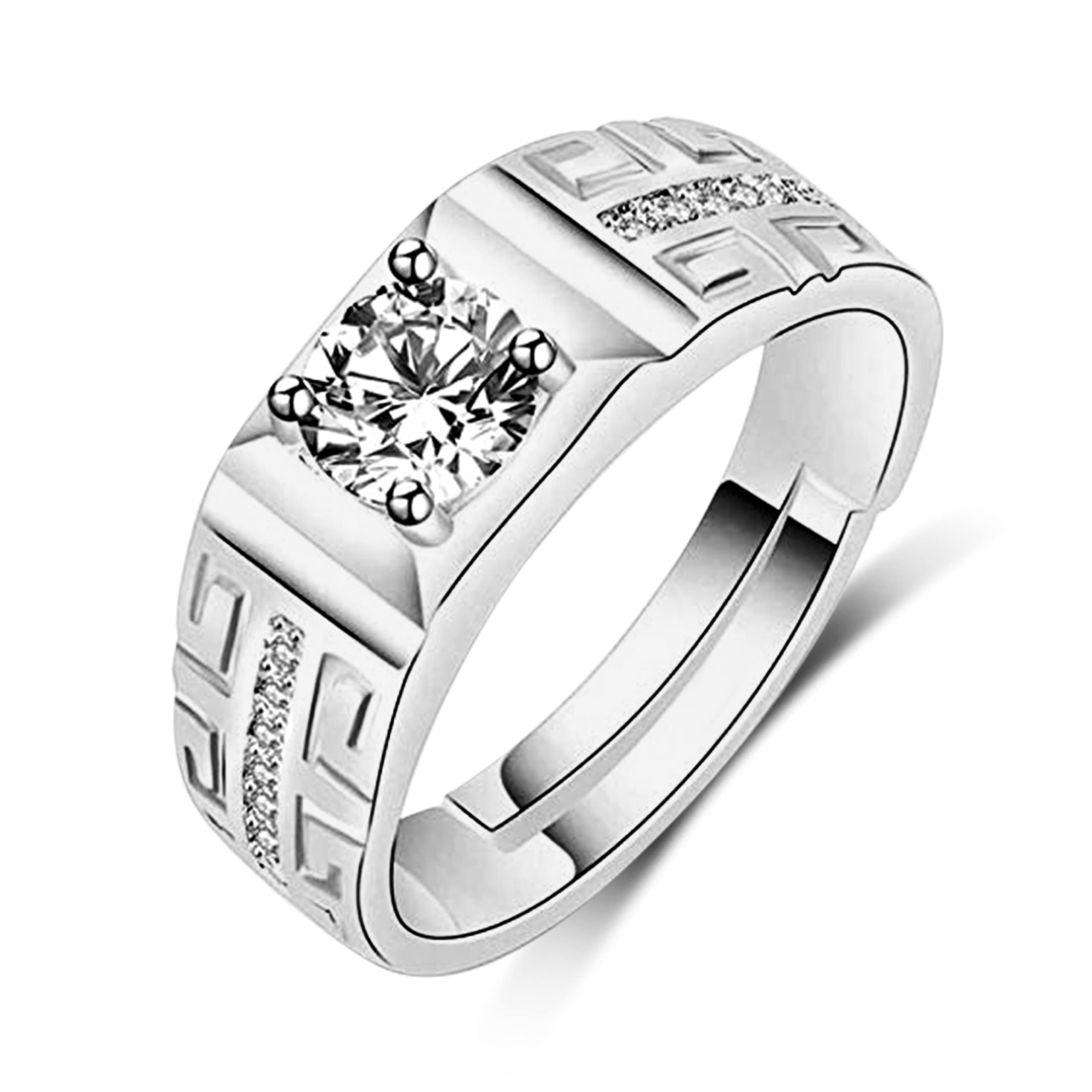 MEENAZ CZ AD Valentine gift American diamond Silver Propose proposal promise engagement Birthday engagement Adjustable Solitaire Finger Rings Ring for men boys couples gents boyfriend lovers Stylish (B0BCFG37J8) Amazon Price History, Amazon Price Tracker