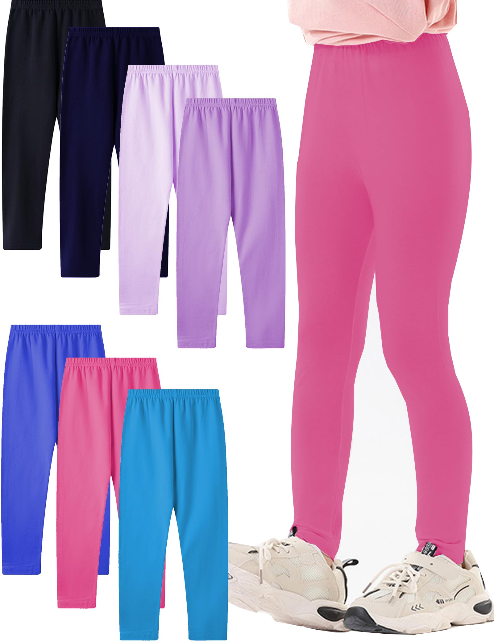 Kiench Mädchen Leggings Baumwolle Lange Kinder Hosen Einfarbig 7er-Pack