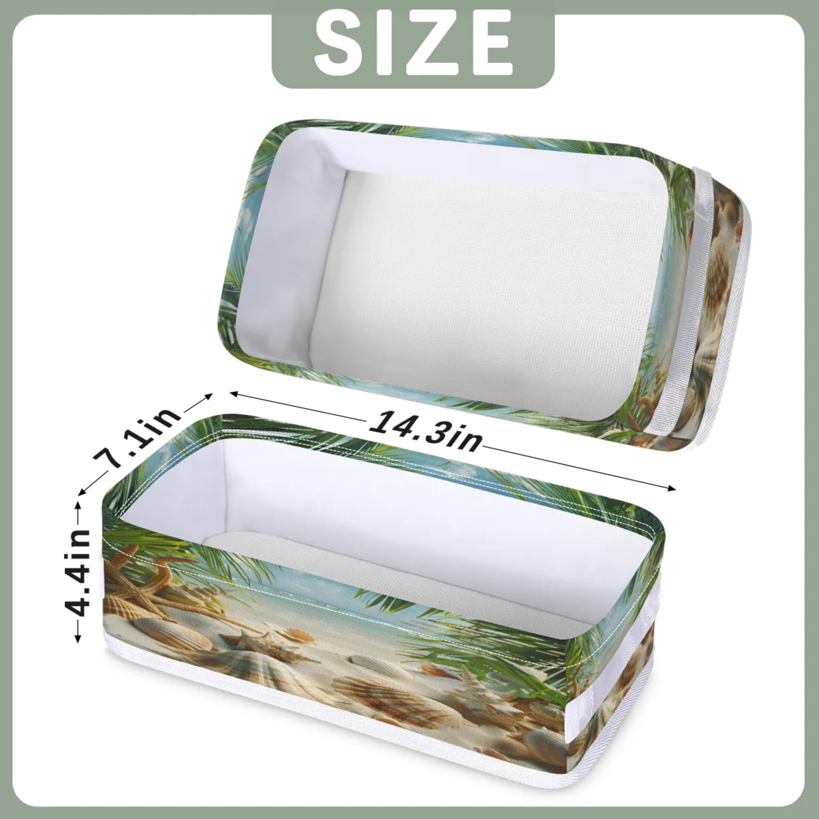 Tablerazzi Toilet Tank Topper Paper Basket with Handle, Ocean Bathroom Storage Basket for Organizing, Seashell Palm Tree Small Fabric Storage Bins for Bathroom Decor