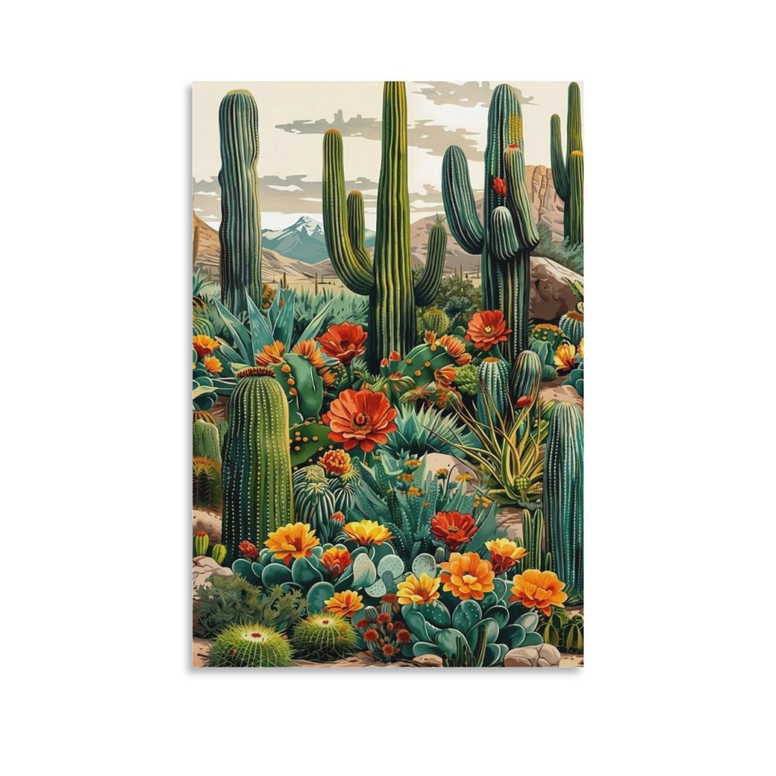 DHBANEIOK Desert Cactus Garden Poster Artwork Canvas Prints Picture Modern Canvas Wall Art Picture Wall Hanging for Bathroom Wall Decor 12x18inch(30x45cm)