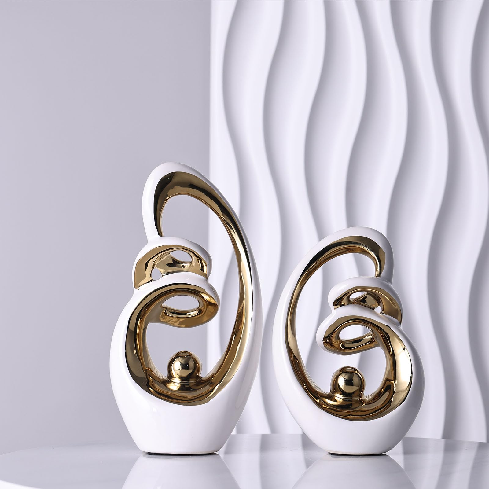 Statua astratta in ceramica, decorazione moderna di metà secolo, in porcellana, stile art déco, decorazione dorata per la casa, centrotavola contemporaneo per tavolo da tavolo (oro bianco)