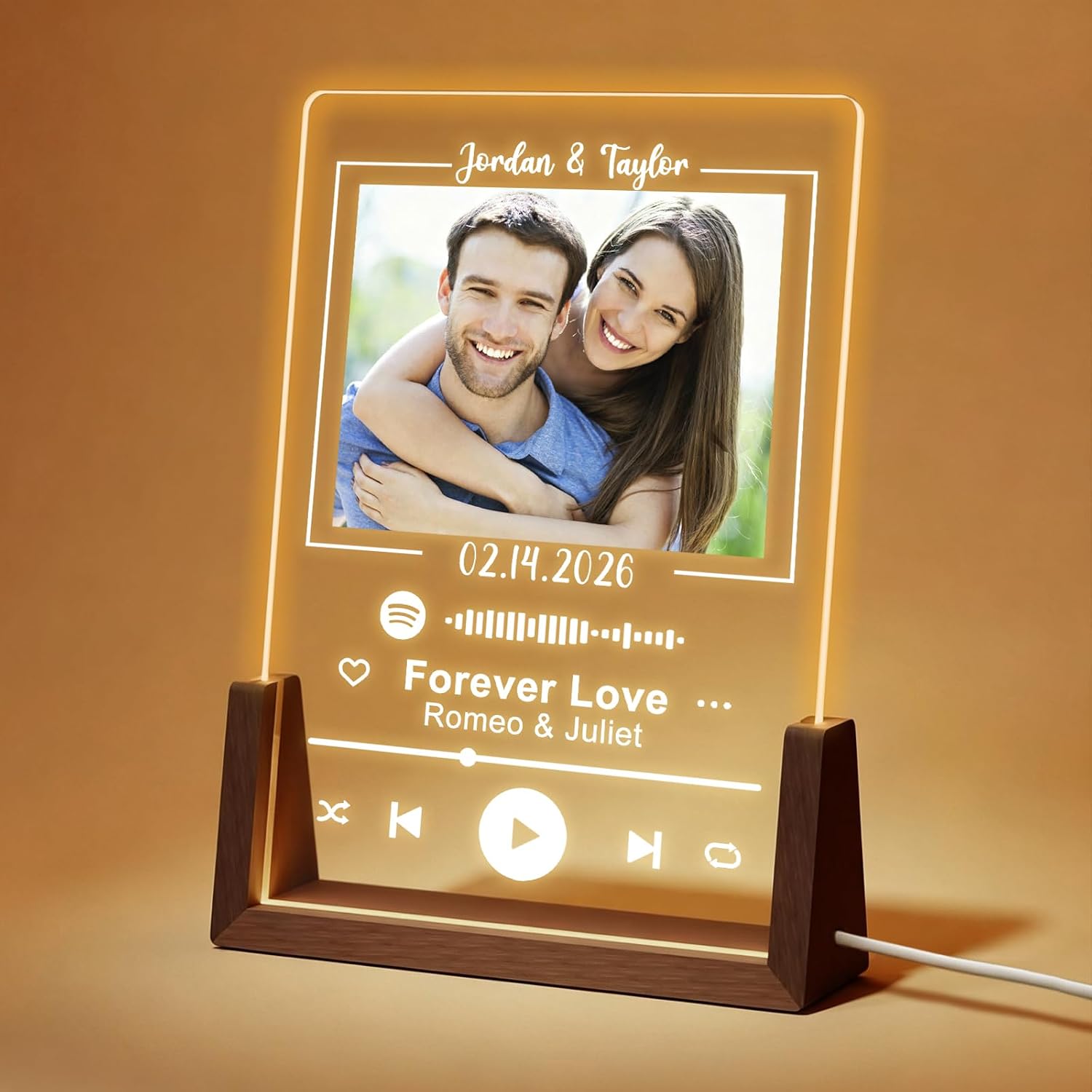 Custom Spotify Plaque, Personalized Couples Gifts for Boyfriend Girlfriend, Customized Acrylic Song Plaque with Photo, LED Night Light Picture Plaque, Anniversary Wedding Birthday Gifts for Women Men Husband Wife