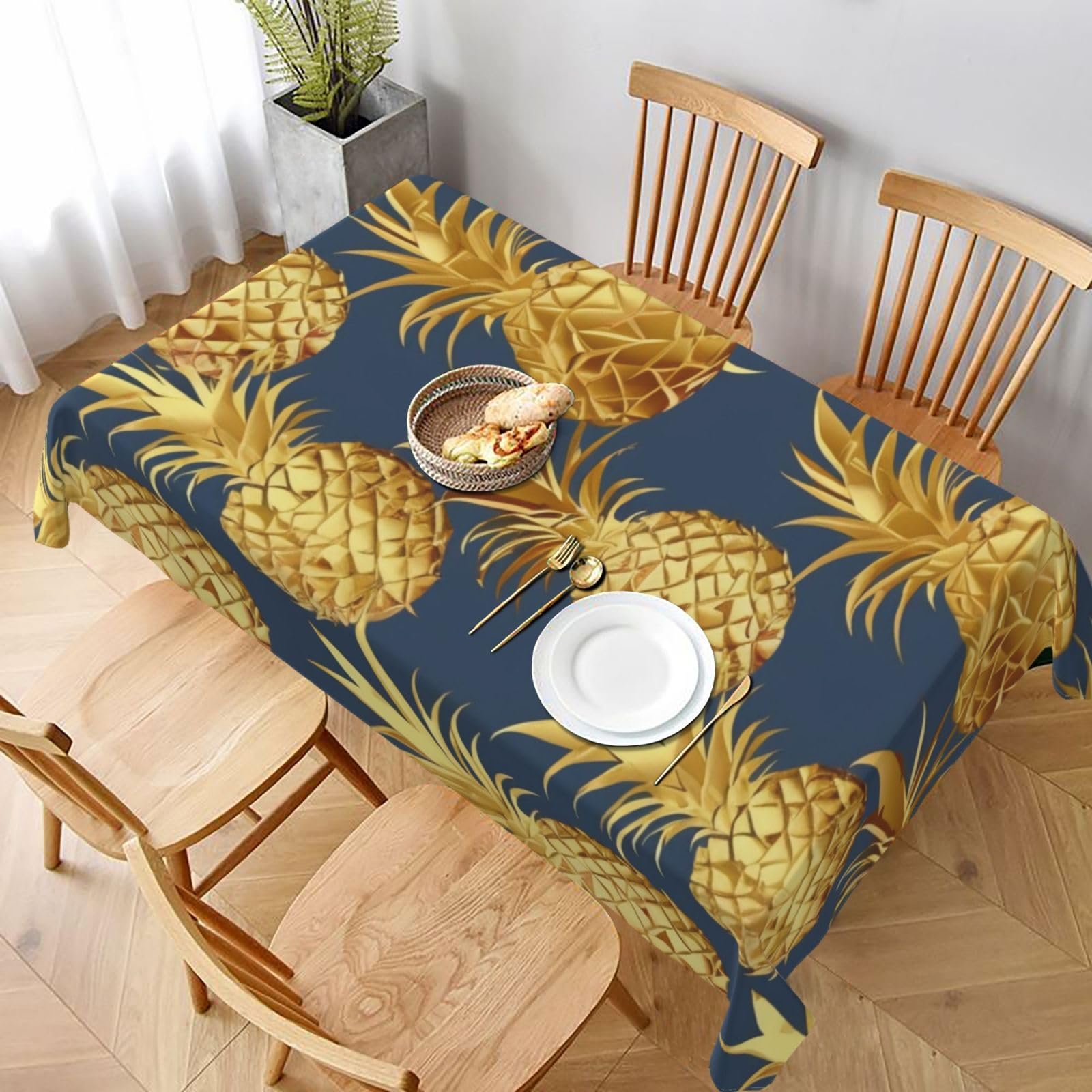 WPKJU Gold Pineapple Background Printed Tablecloth 60x90 in Water Resistant Table Cover Washable Rectangle Table Cloth for Dining Tables
