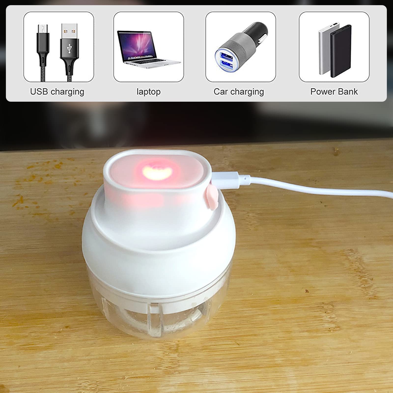 Mini siekacz elektryczny, elektryczny przenośny robot kuchenny USB ładowanie mikser warzyw z ostrymi ostrzami, mały mini młynek do żywności dla dzieci, mięso, cebula, czosnek, owoce,Pink,250ml
