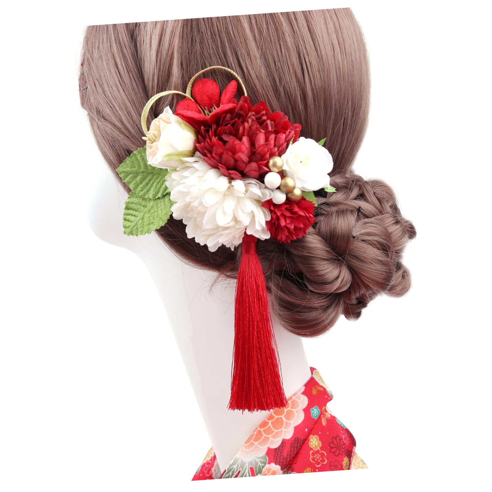 FRCOLOR 5stücke Japanischer Stil Haarschmuck Rote Kunstblumen Haarspange Für Damen Elegante Haaraccessoires Für Hochzeiten Und Fotografie Blumige Haarnadel Für Verschiedene Frisuren