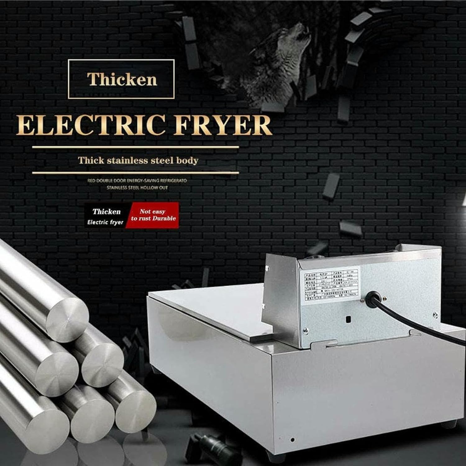 Deep Fat Fryer, 20 Litre with Adjustable Temperature Control, Removable Basket Home Commercial Stainless Steel 3200W~/