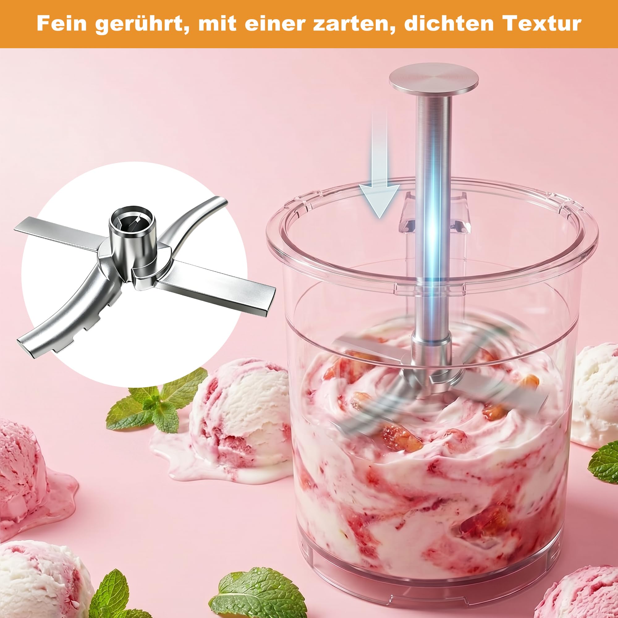 ROTTOGOON Eismaschine mit 3 Bechern 10 Programme für Eiscreme Sorbet Gelato & Frozen Yogurt 2-in-1 Geschmacksoption Softeismaschine für Zuhause mit Mix In Funktion & Automatisches Reinigungsprogramm