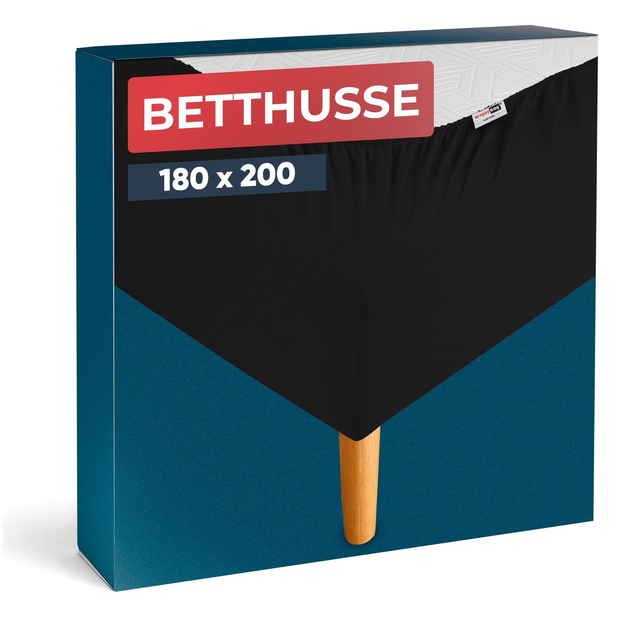 Wrappybag Bettumrandung 180 x 200 cm – Neuer Look für Ihren Alten Bettrahmen – Bettrahmenbezug Schwarz – Betthusse in 6 Größen erhältlich