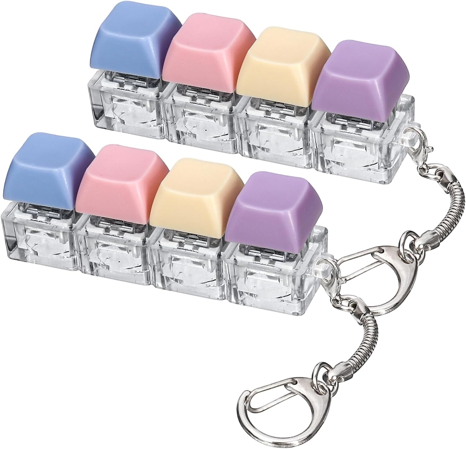2 PCS Keyboard Fidget Toy, 4-in-1 Keyboard Button Clicker Keychain, Push Bubble Sensory Fidget Toys for Kids Adults to Relief Pass Time (Blue Pink White)