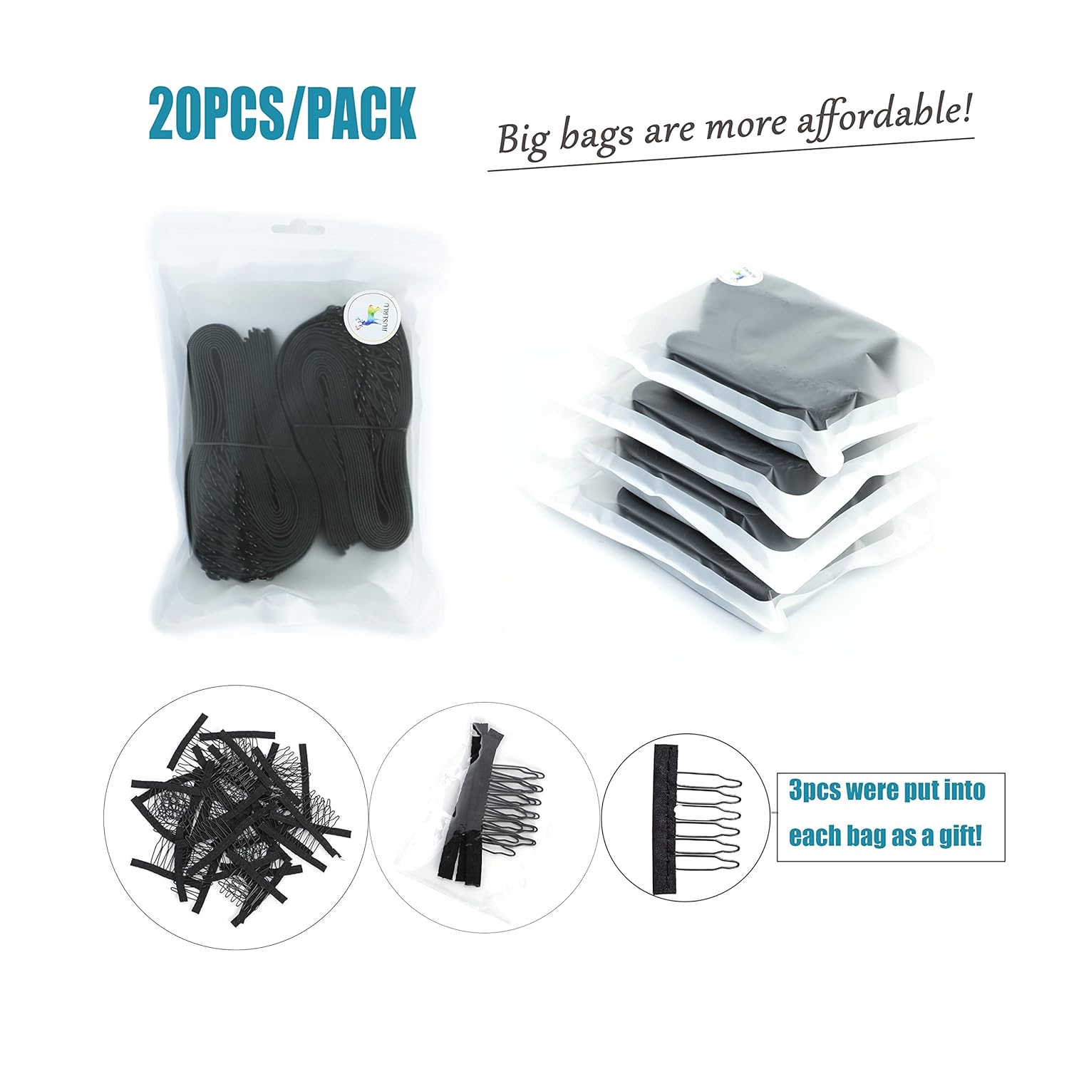 Adjustable Straps For Wigs And Making Wigs，Adjustable Wig Bands (Black, 1‘’ x 20pcs)