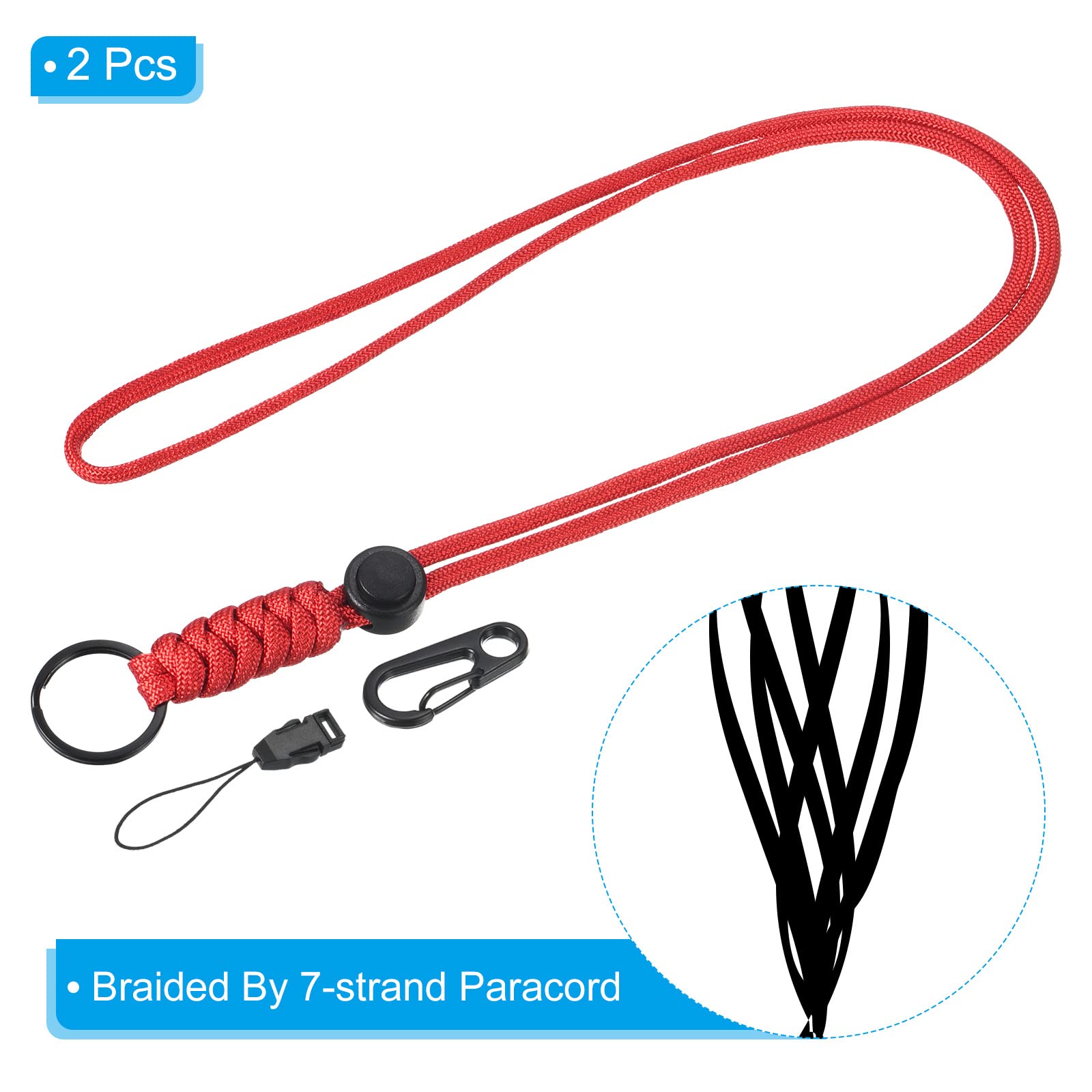 PATIKIL Paracord Lanyard 20 Inch, 2 Pack Necklace Keychain Cord Metal Clasp Hook Ring Strap for Keys Whistle ID Card Badge Holder Red - Image 3