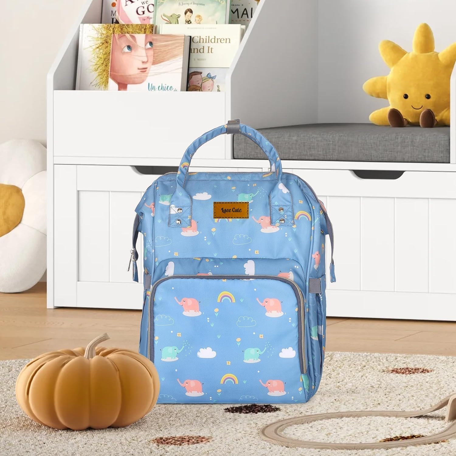 LAEE CUTE Diaper Bag for New Born Baby/Maternity Bags for Mother with Multi Compartments, Insulated Bottle Pockets (BLUE ELEPHANT UNICORN PRINT) 1