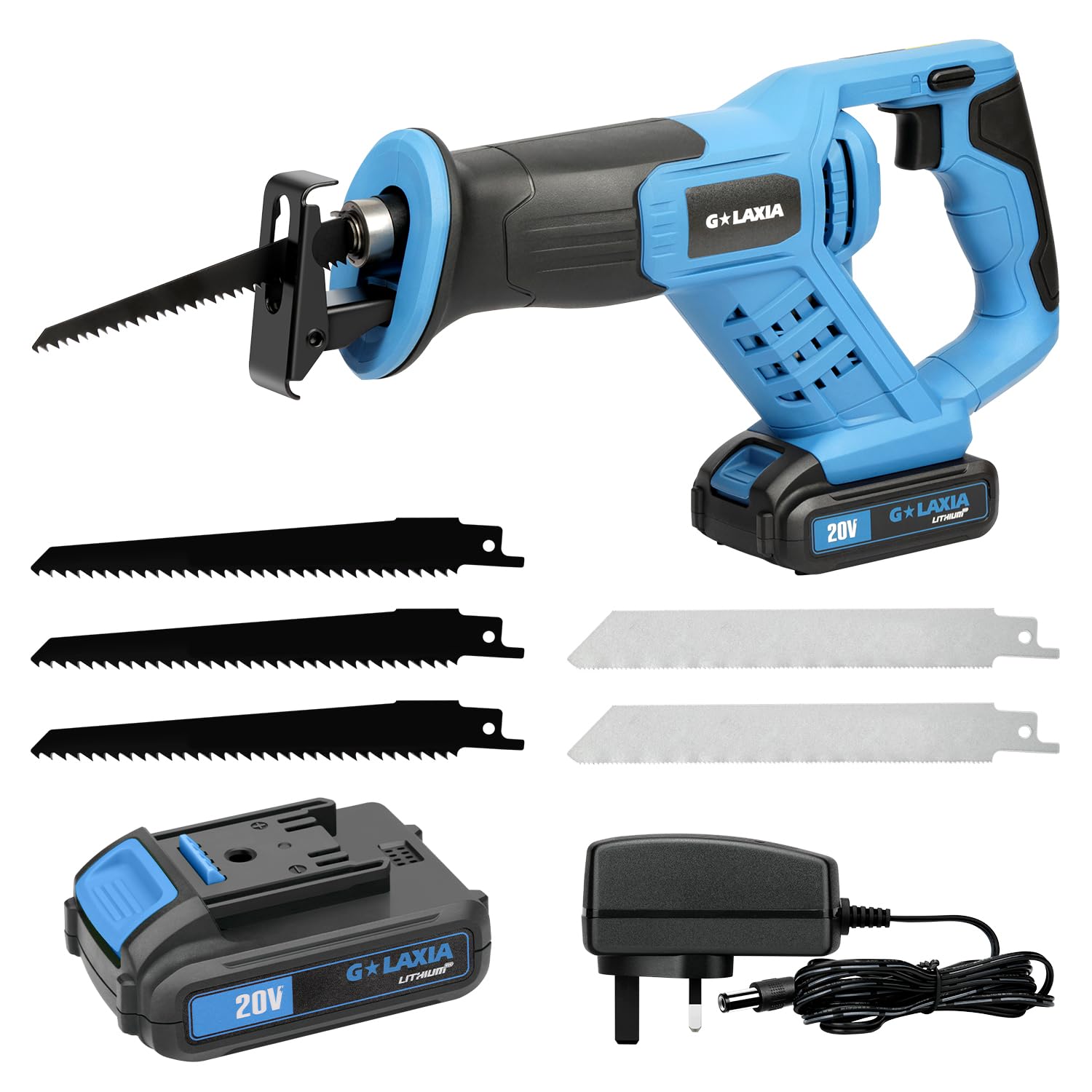 20V Reciprocating Saws,Reciprocating Electric Saw with 5 Saws Blade, Maximum 3000SPM Li-Ion Brushless Reciprocating Saw,with 2.0Ah Batteries & Fast Charger