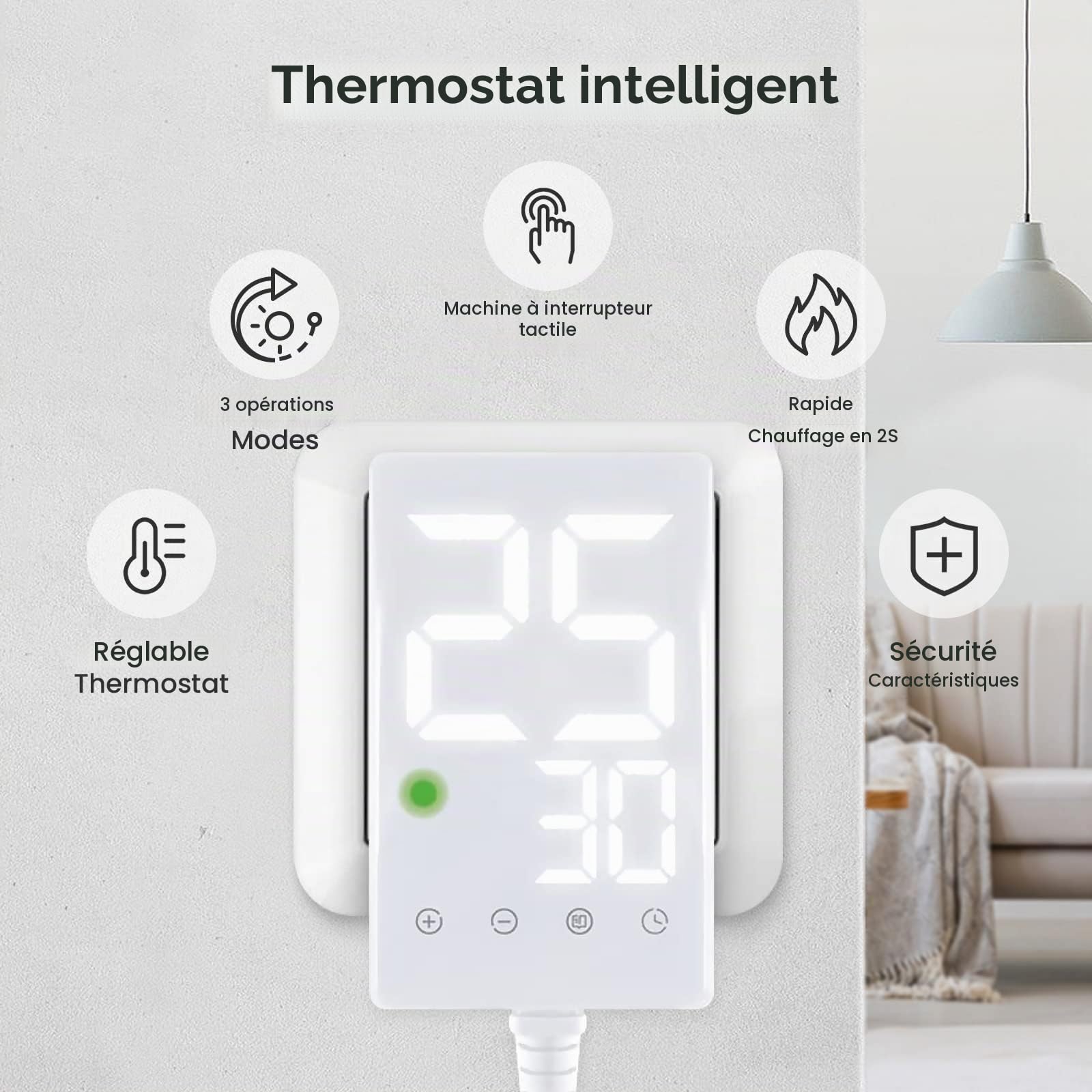 Chauffage Infrarouge 600 Watts avec Thermostat Tactile, Montage Mural du Radiateur Infrarouge - 1-3 Minutes à Une température de Fonctionnement Jusqu'à 120 Degrés - TÜV