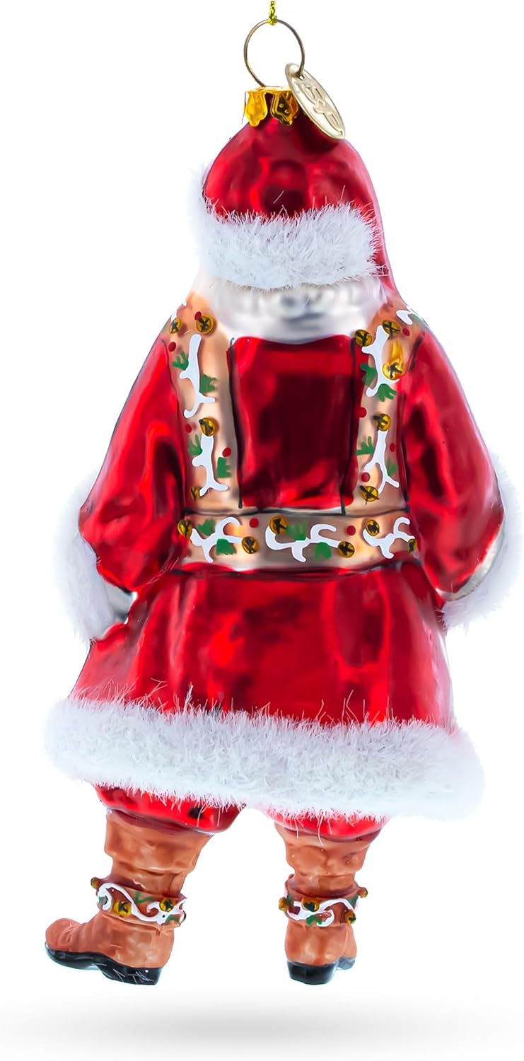 Classic Santa in Fur-Trimmed Coat Glass Christmas Ornament - Image 3